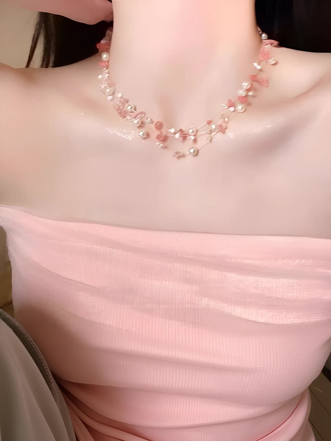 10# Necklace - Pink - White