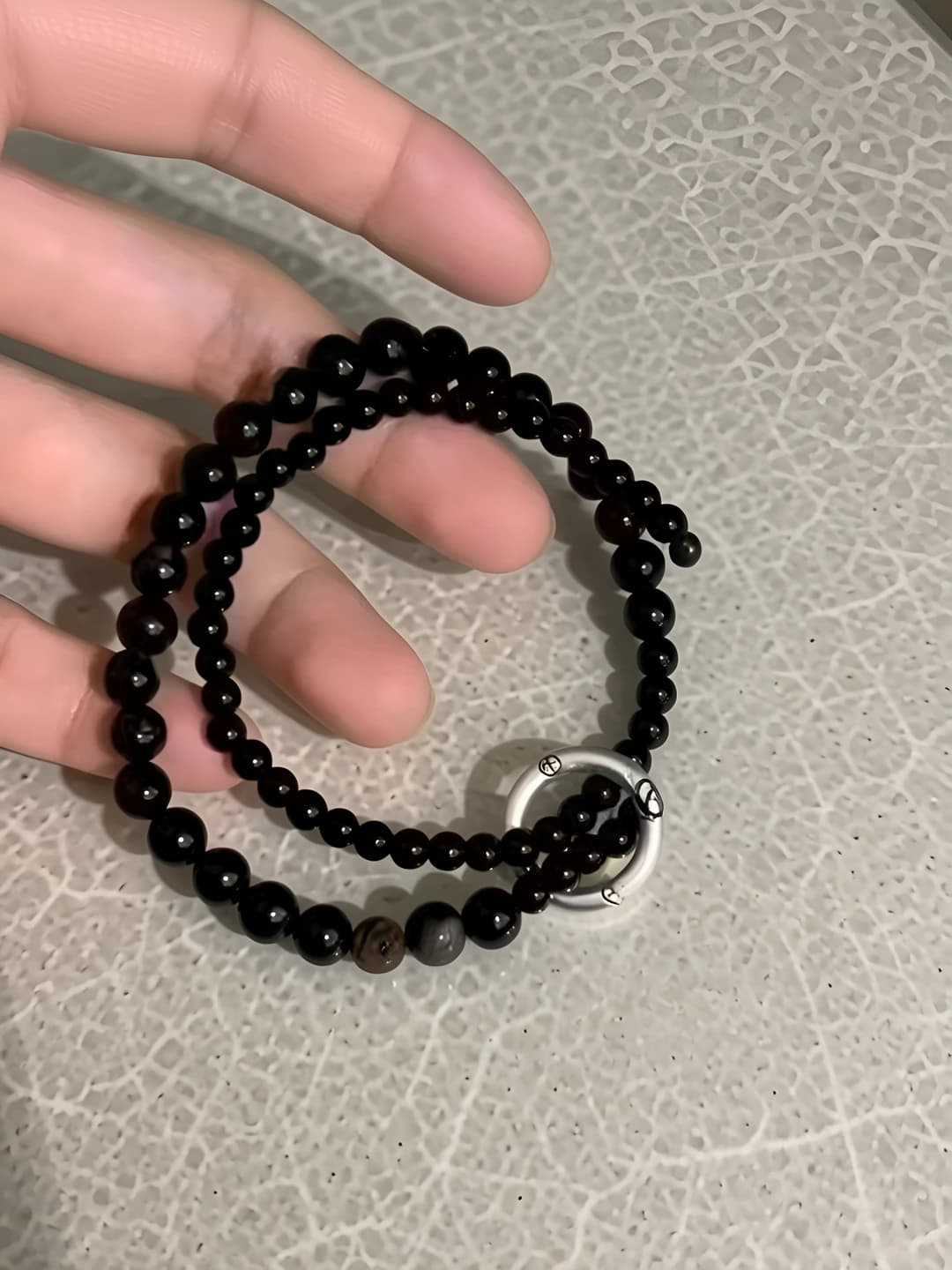 Black round bead safety buckle bracelet