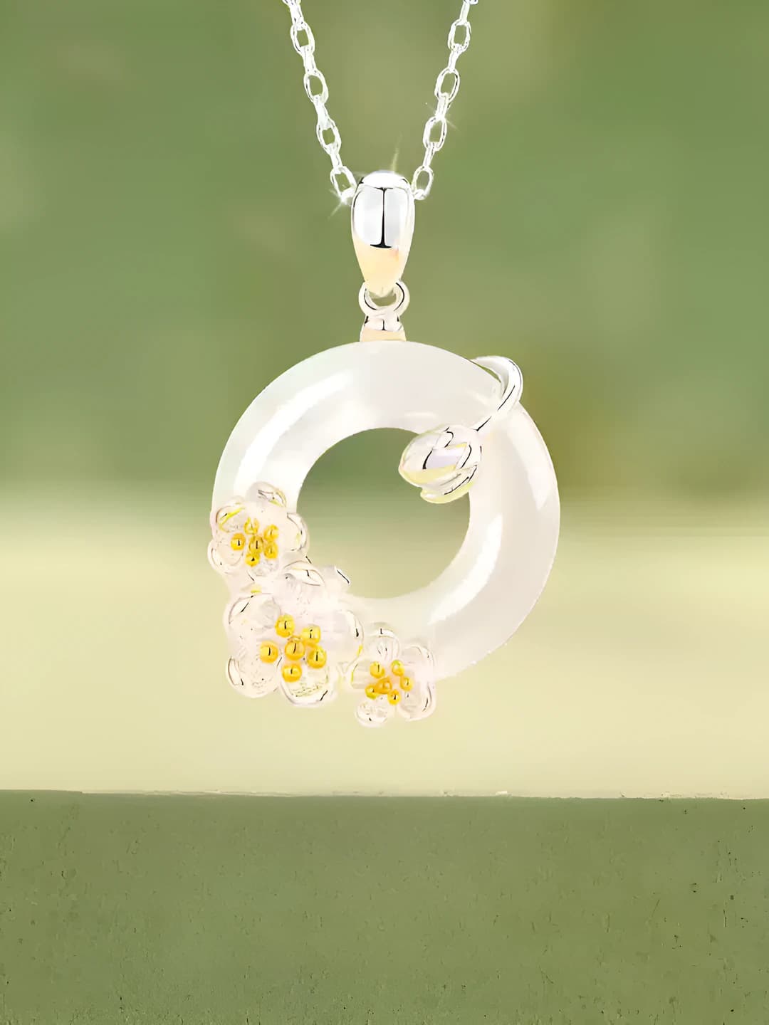 Women's pendant necklace with copper flower design and multi-layer chain