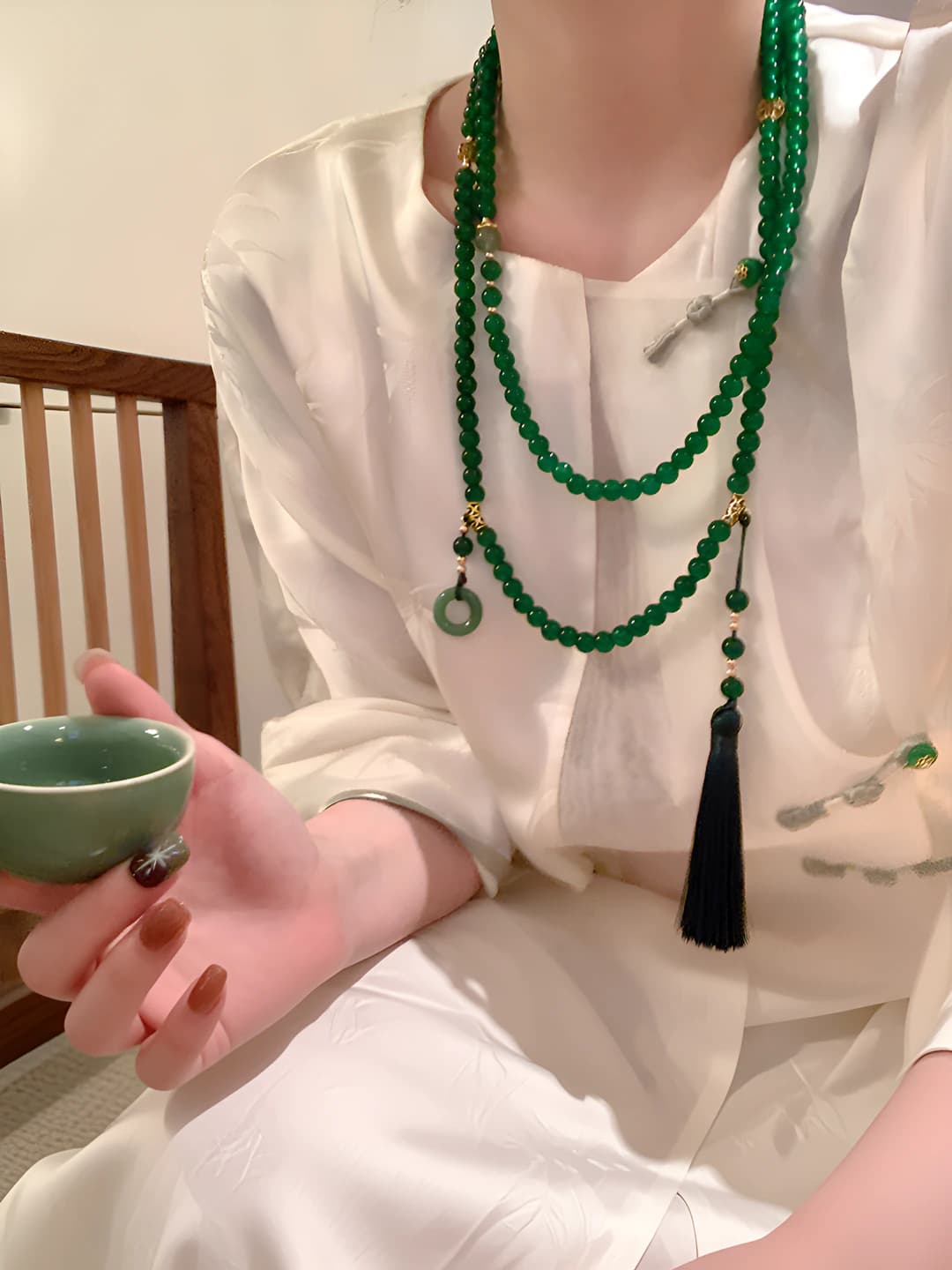 Green Tassel Necklace, Crossbody