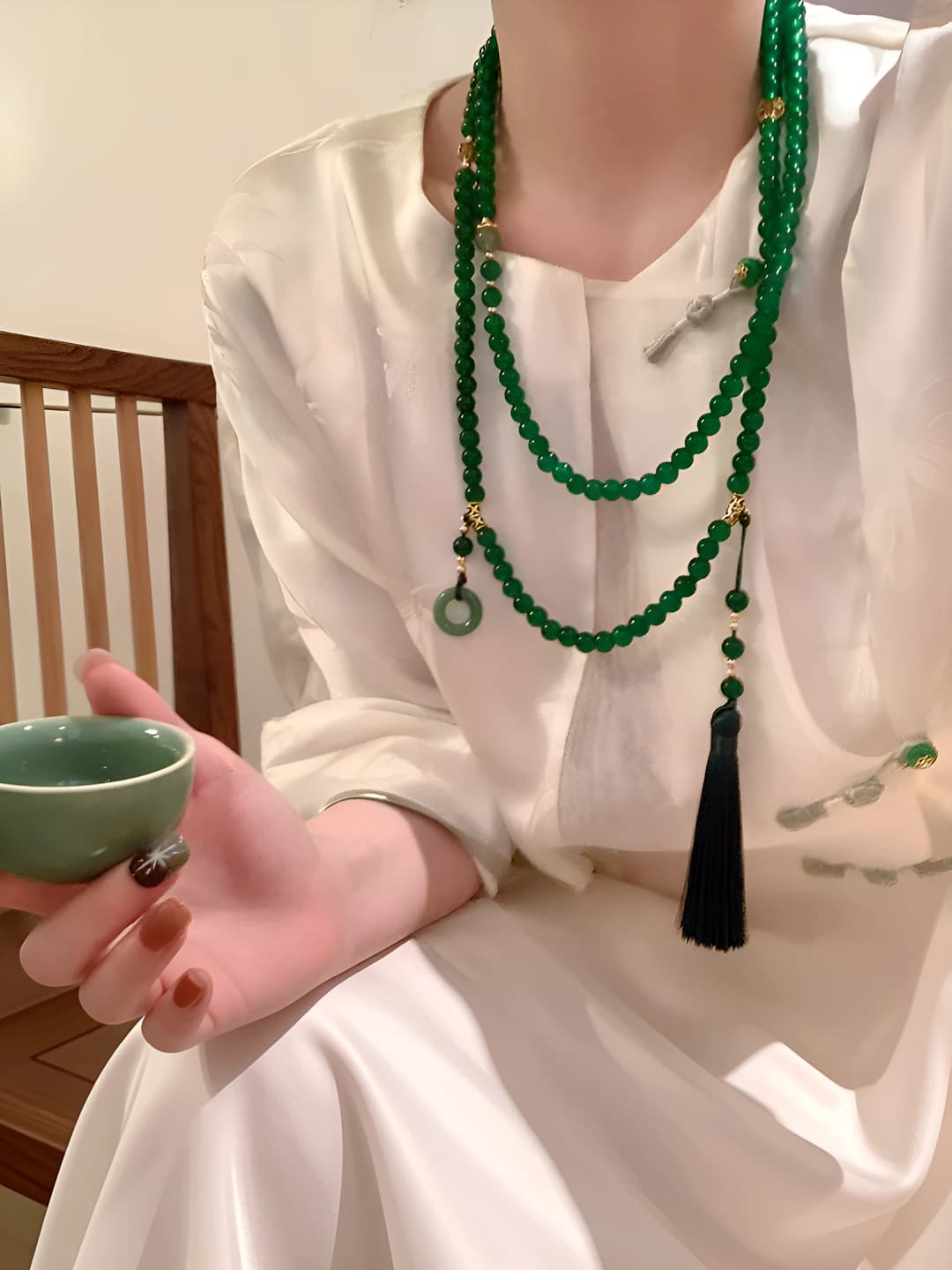 Green - Fringe necklace - 130cm