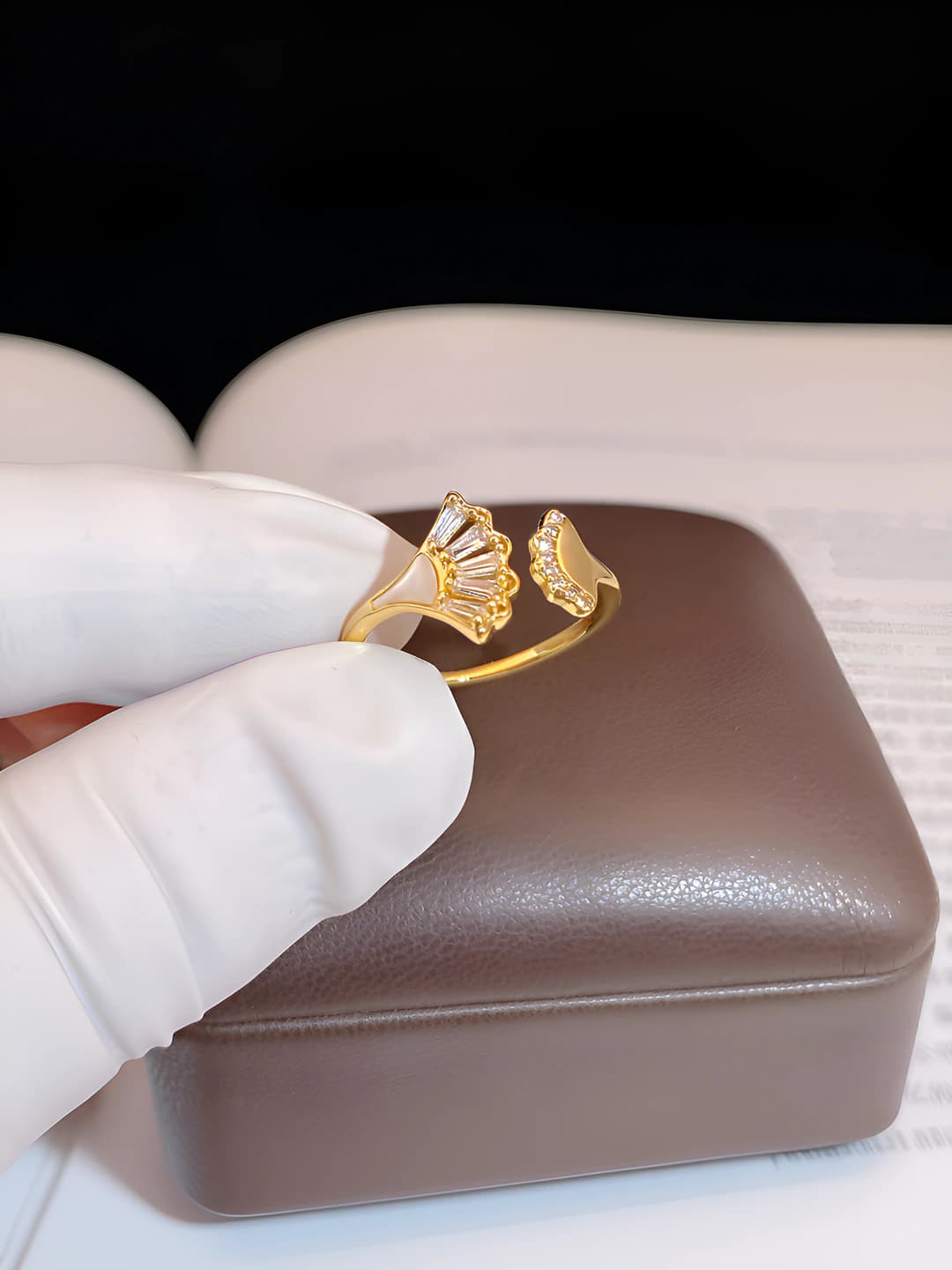 Gold ginkgo leaf ring - real gold plated