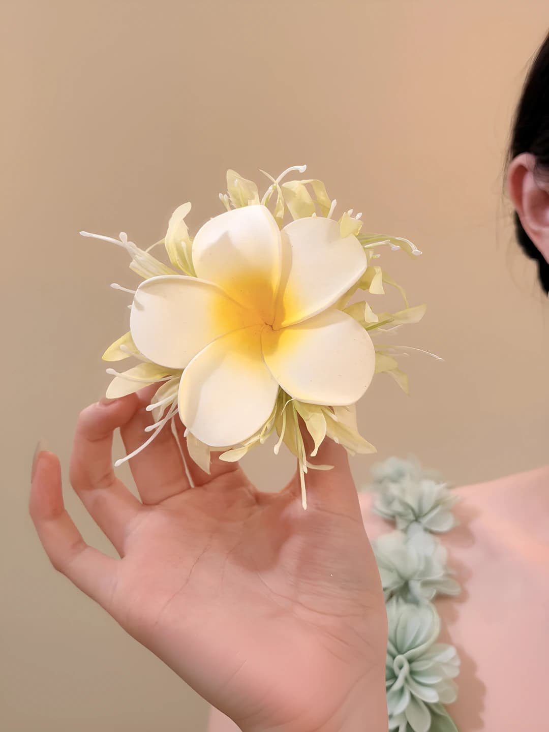 Yellow plumeria hair clip