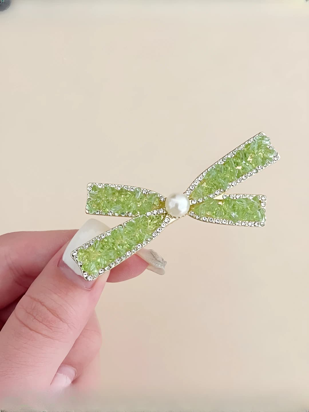 Green crystal bow side clip