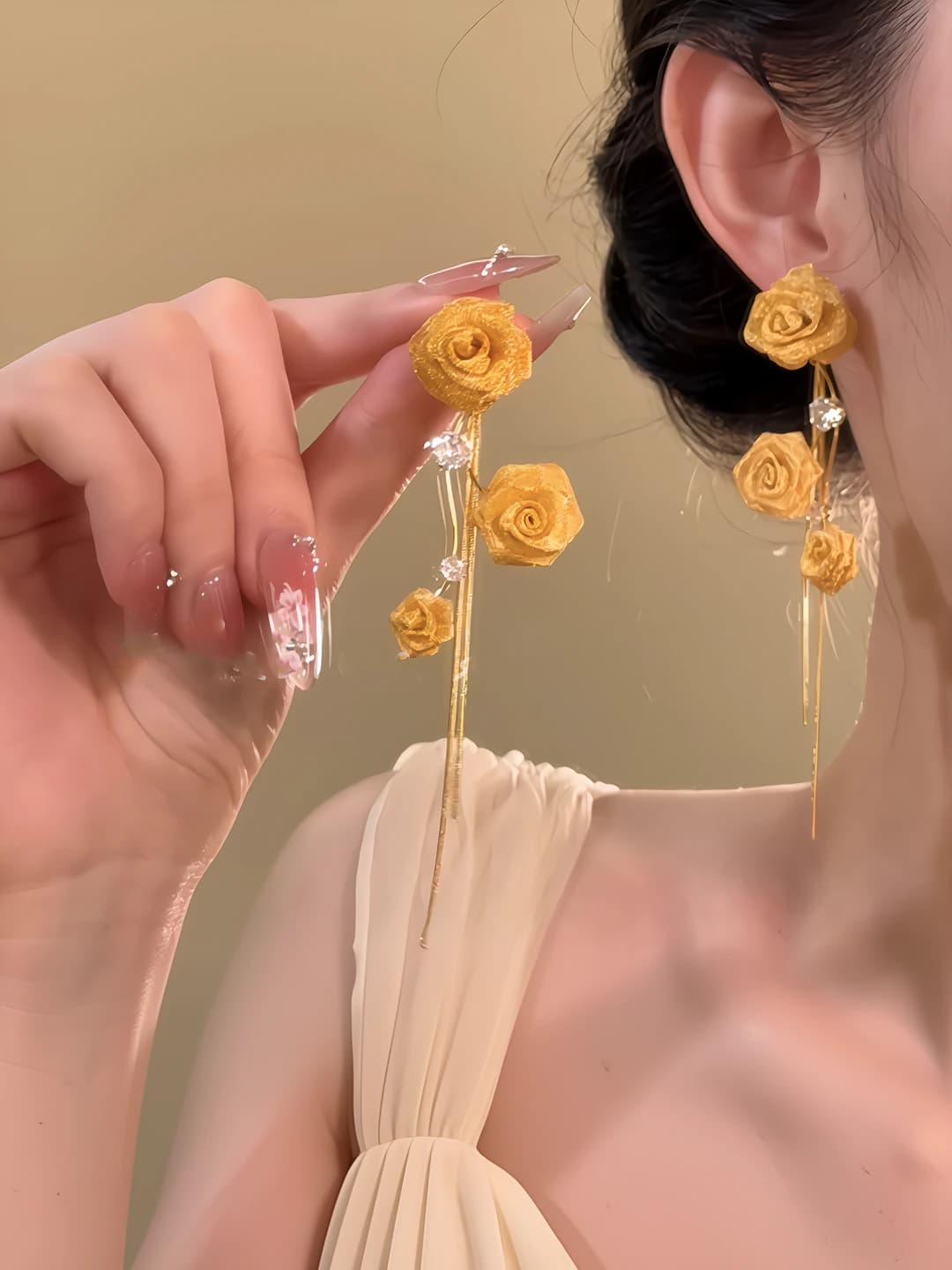Women's rose tassel earrings in French style, 2026