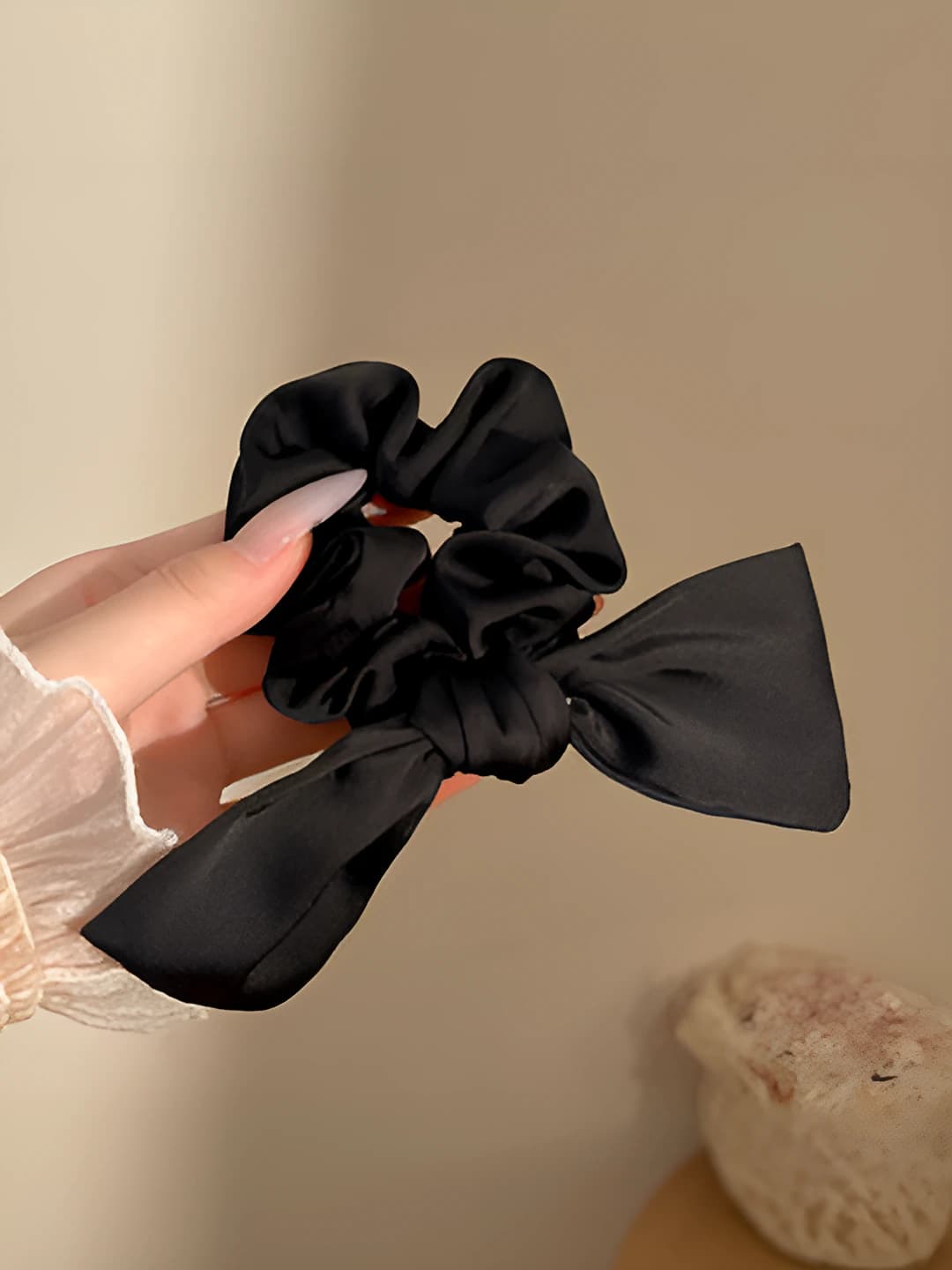 Black bow hair tie - 12 cm