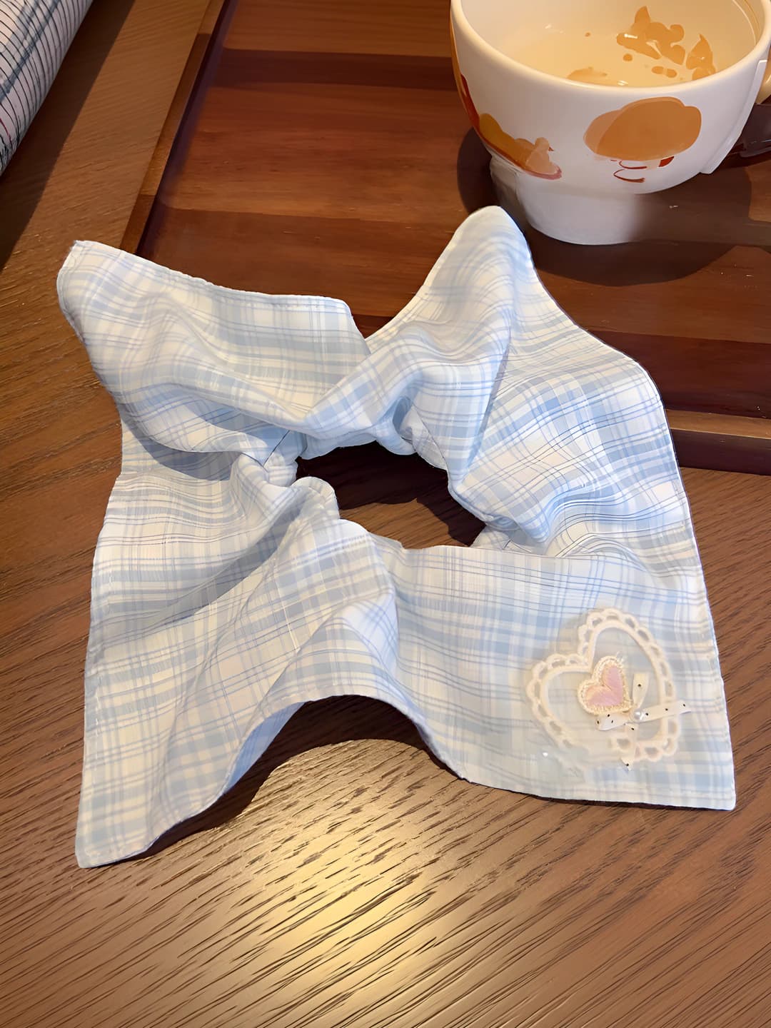 Plaid heart scarf hair tie 22 cm