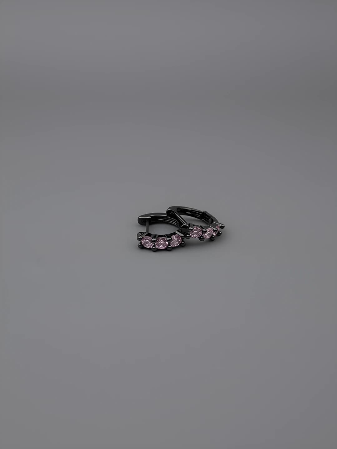 Women's 316L titanium steel hoop earrings with straight post, black and pink zircon, geometric design element, sweet and cool style