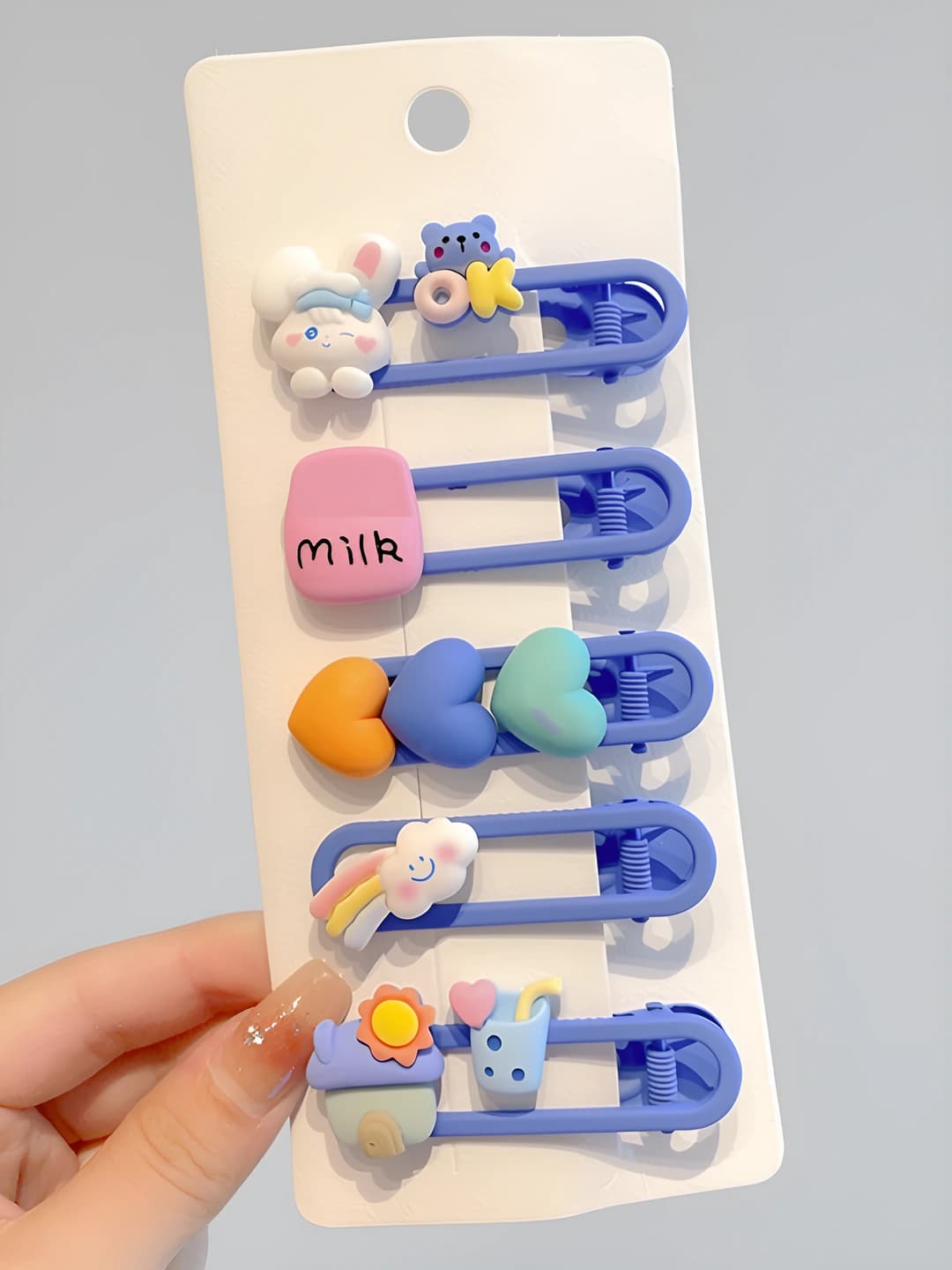 Blue duckbill clip 5 pcs set - resin