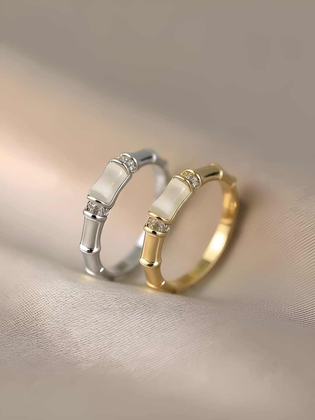 Women's adjustable open ring with cat's eye stone and agate, geometric shape, retro style