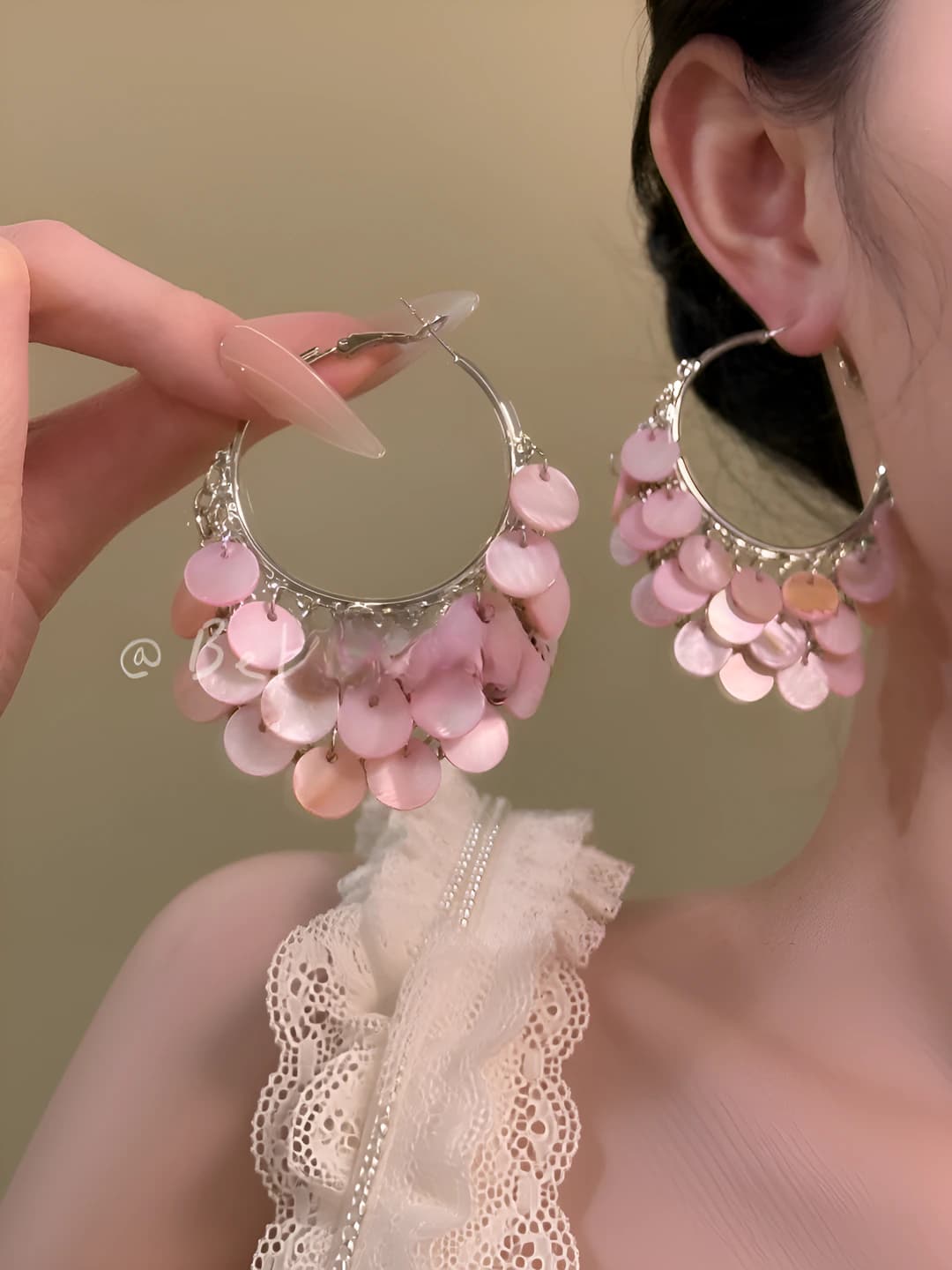 43# Hoop earrings - Silver - Pink