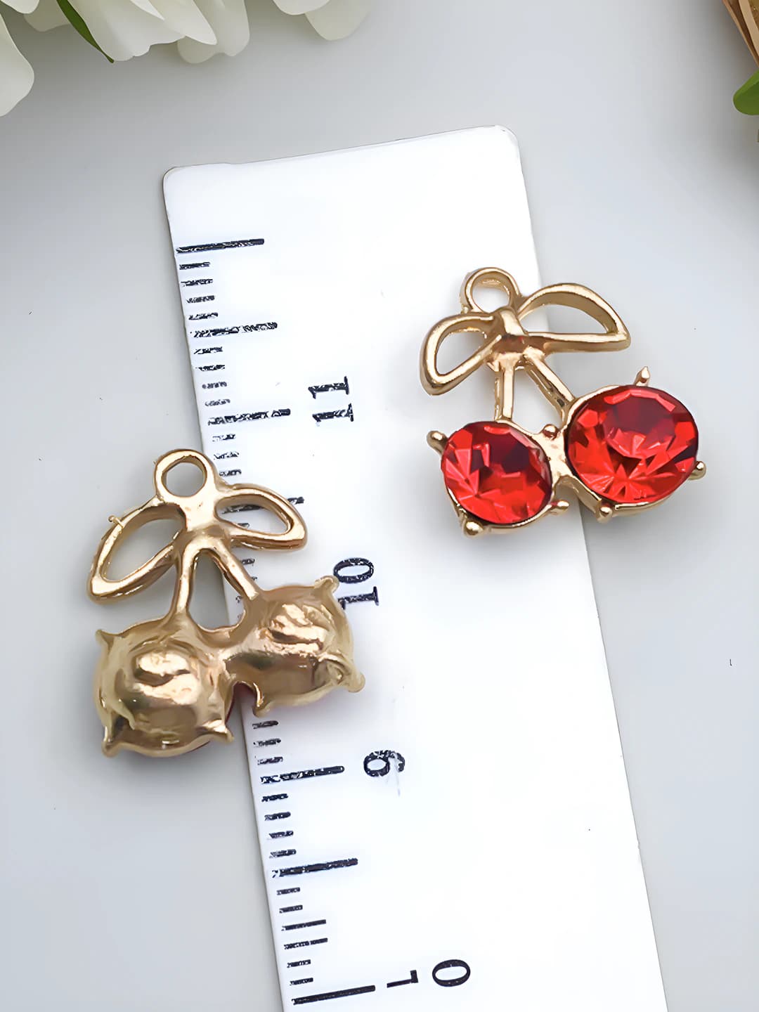 1 шт kc золото красный бант красный бриллиант вишня 16x14x6mm-1.55g-23398
