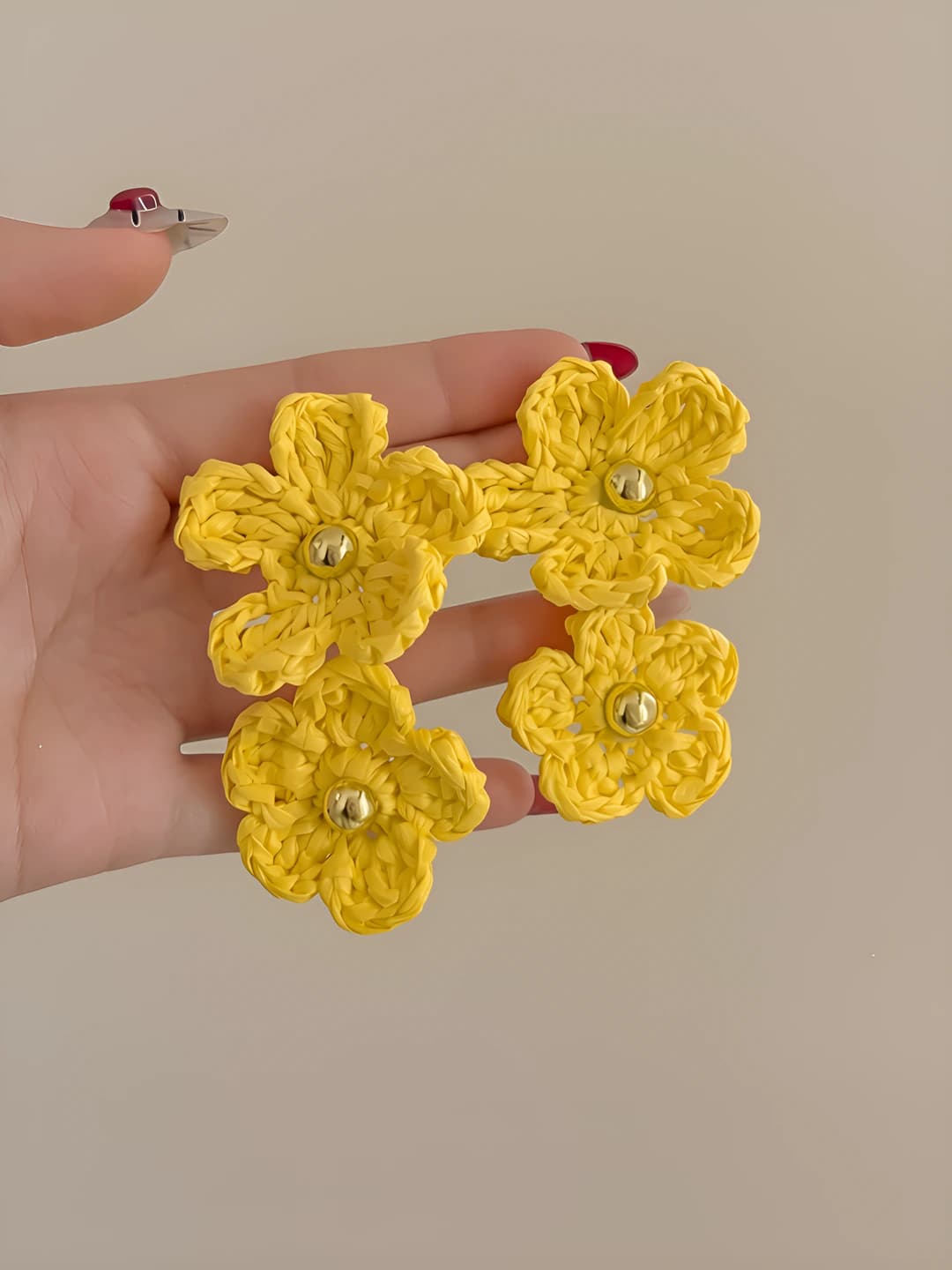 Double-layer yellow floral studs, 925