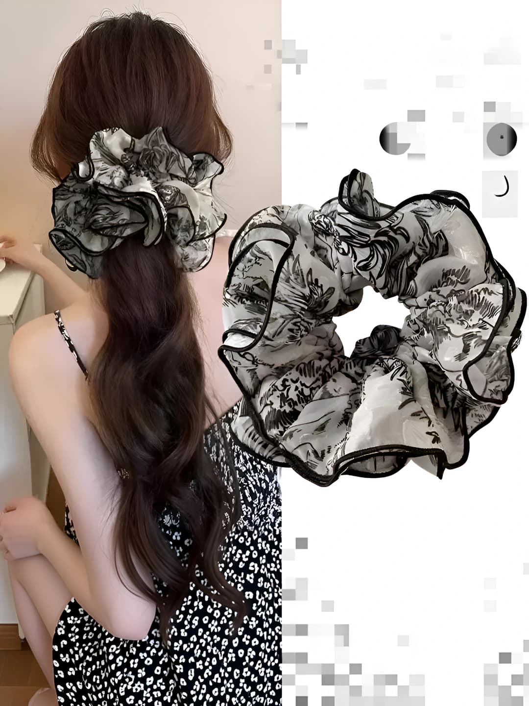 1# Printed ruffle hair tie 15 cm