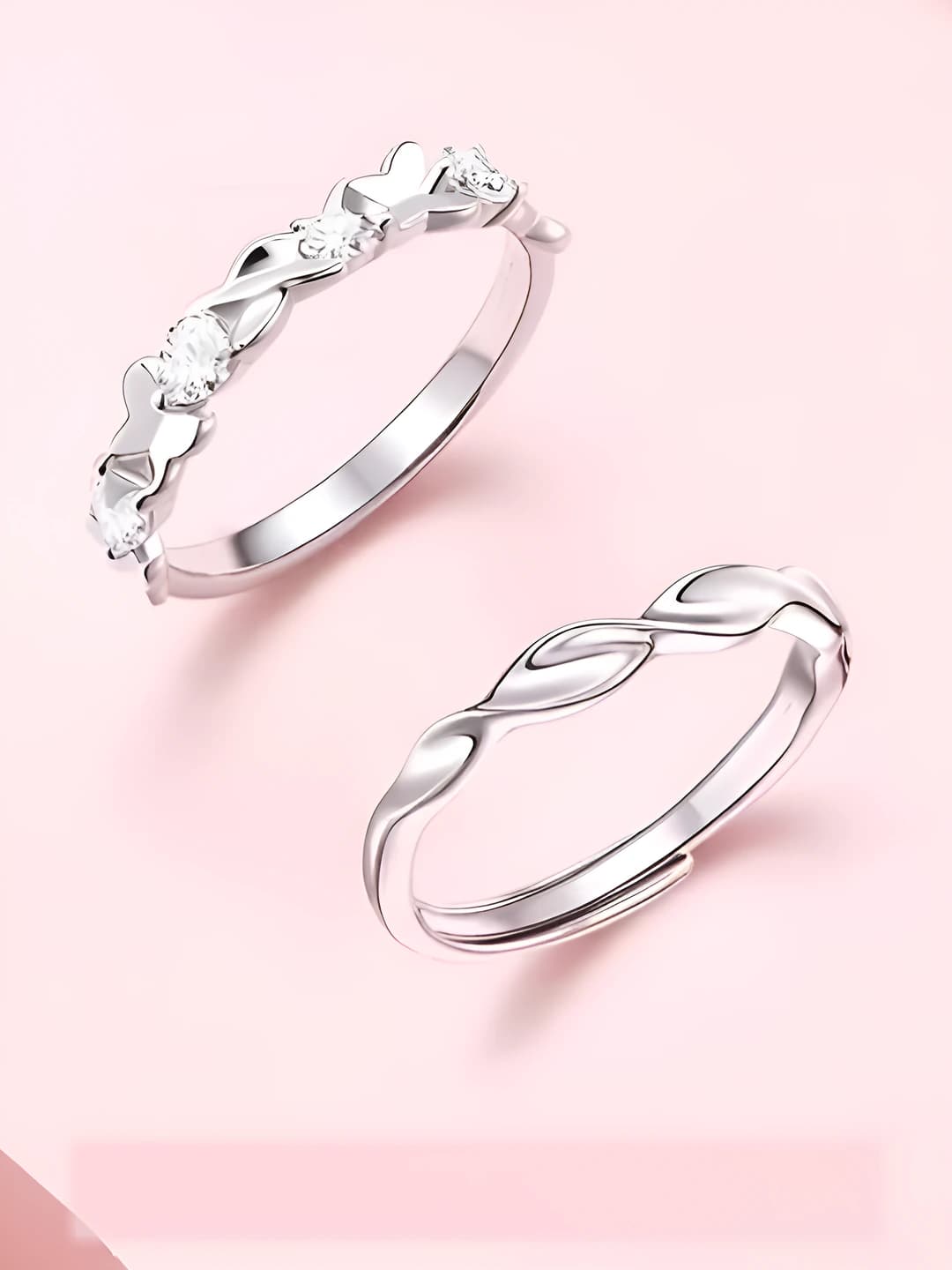 Women's couple rings with butterfly design element in sweet style