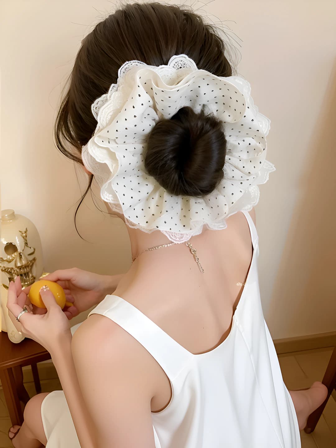 Large lace trim beige polka dot 4 layers 16 cm