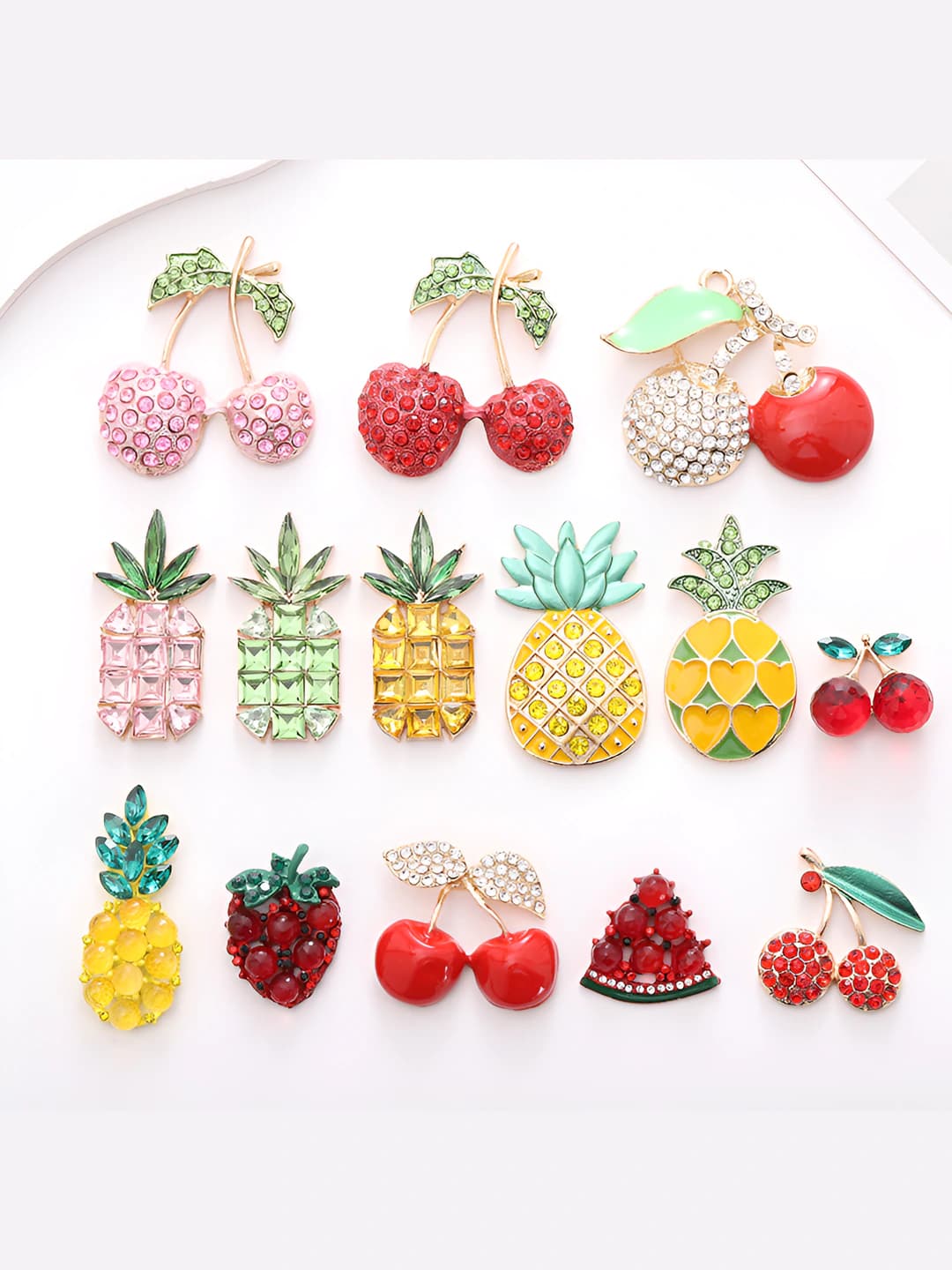 Women's DIY fruit rhinestone charms: cute, metal, electroplating, pineapple, strawberry, cherry