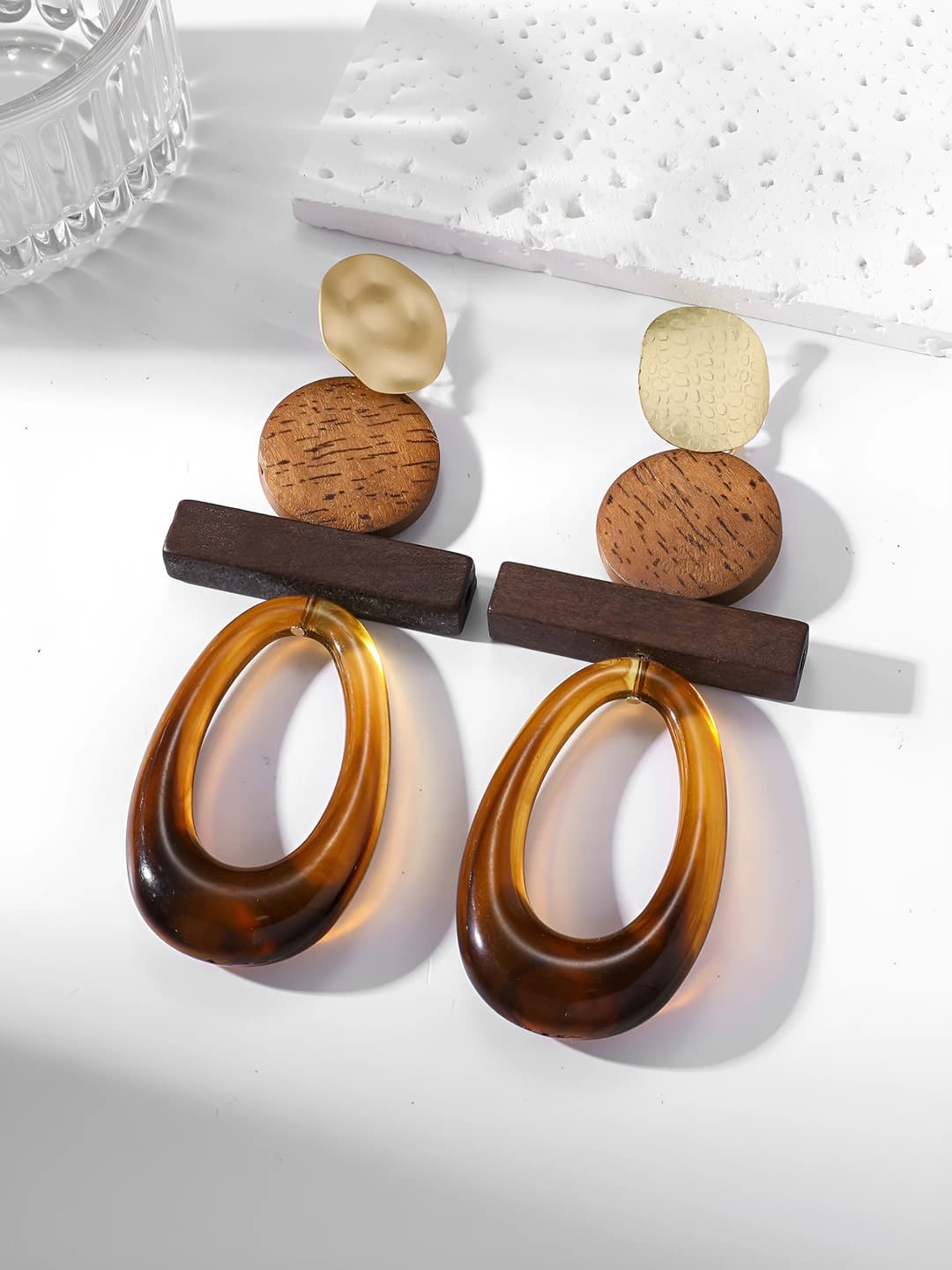 Retro geometric patchwork long earrings