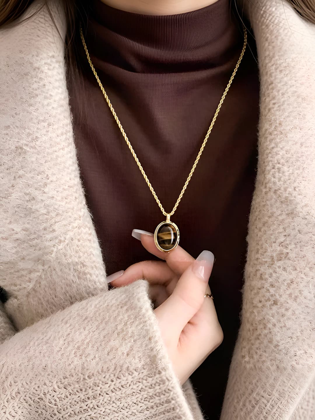 1# oval tiger eye necklace