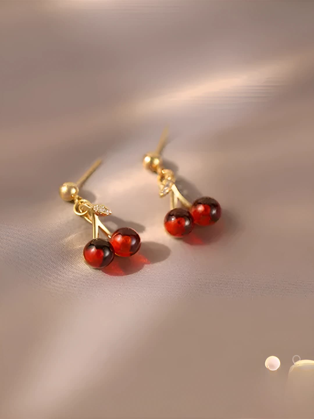 Women's red cherry garnet earrings: sweet and cute design element in country style