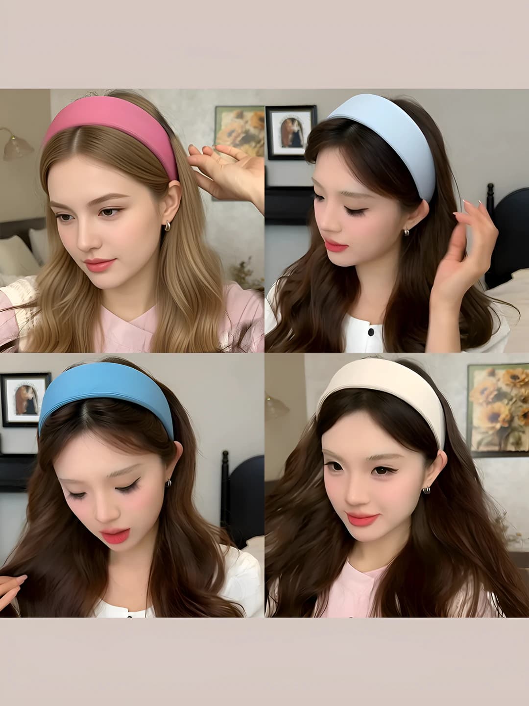 Women's wide fabric headband, striped, solid colour, spring-summer, for hair holding and face washing
