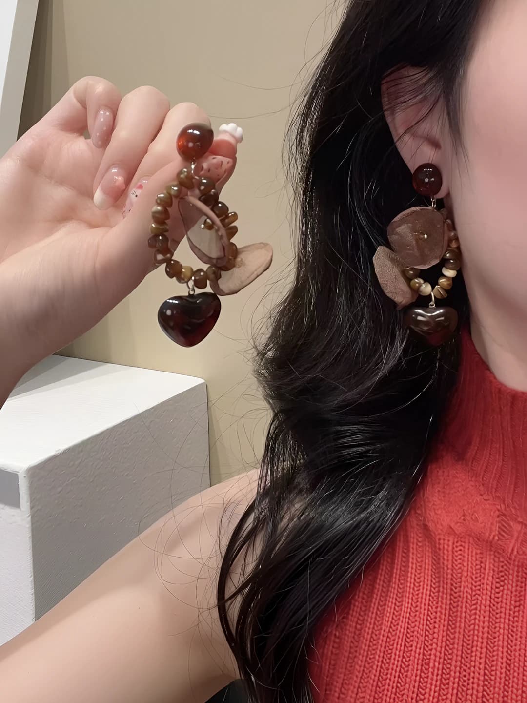 Women's retro style earrings with crystals, heart and flowers