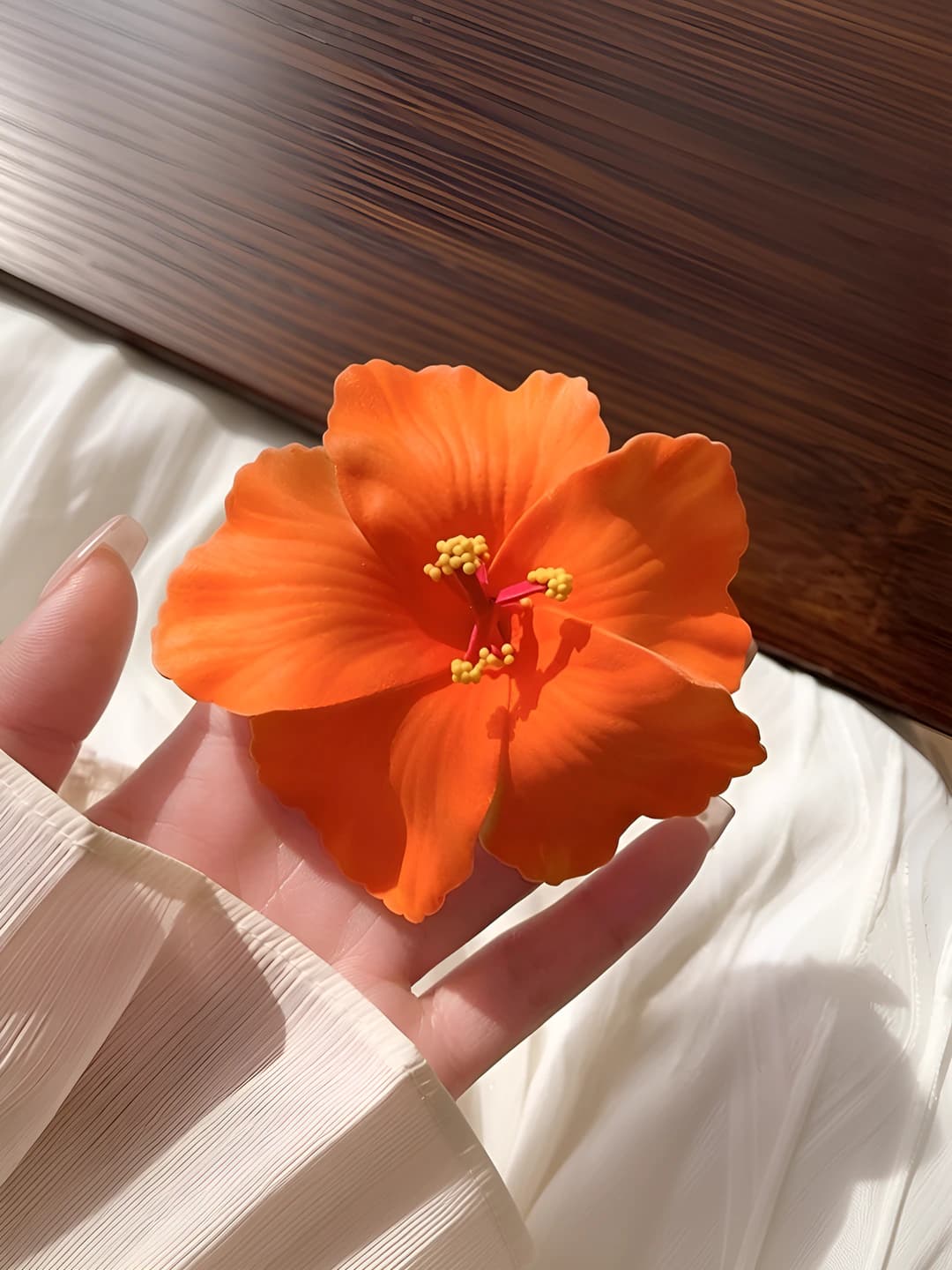 5# Orange plumeria hair clip ~10 cm