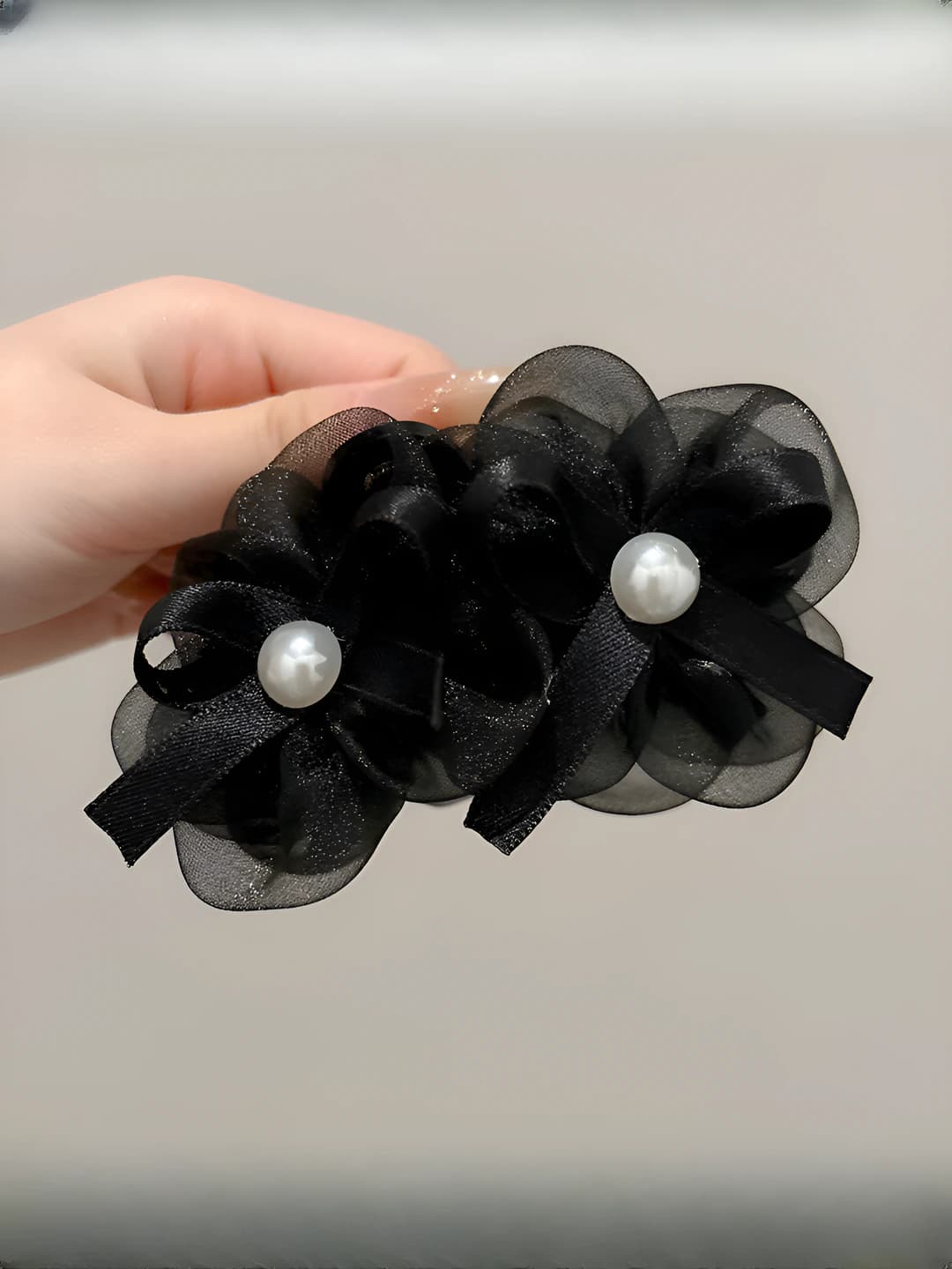 1# Чёрный бант 4 цветка ~7*12cm