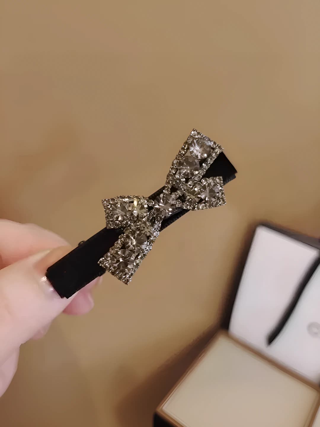 Velvet rhinestone bow hair clip 6.5 cm