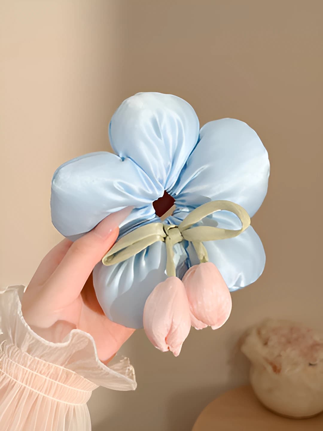 3# Blue tulip floral hair tie - 17 cm