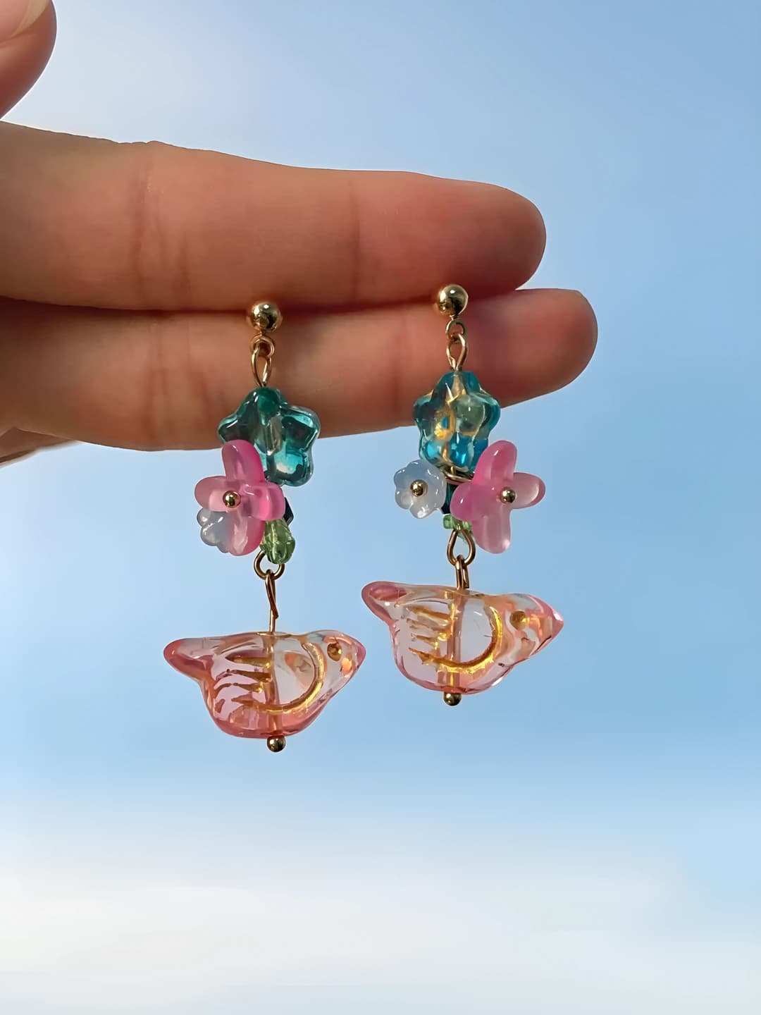 Multicolour birds earrings