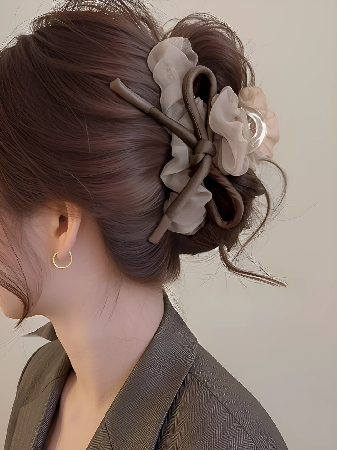 17# Coffee tulle bow clip