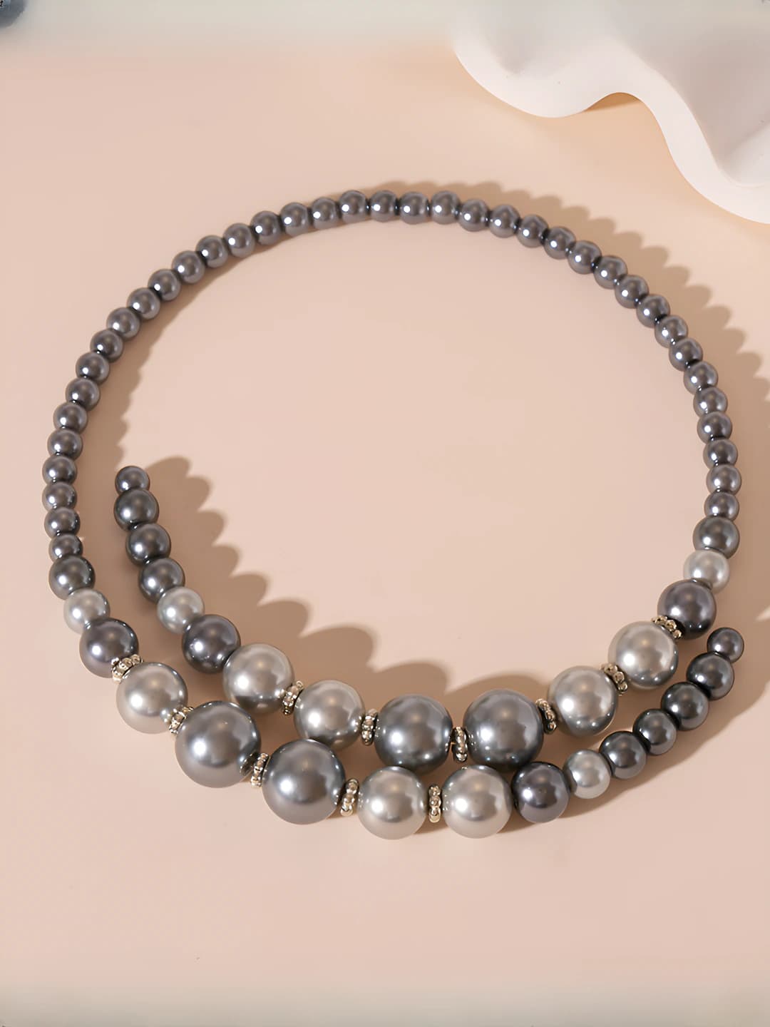 Grey glass bead open choker