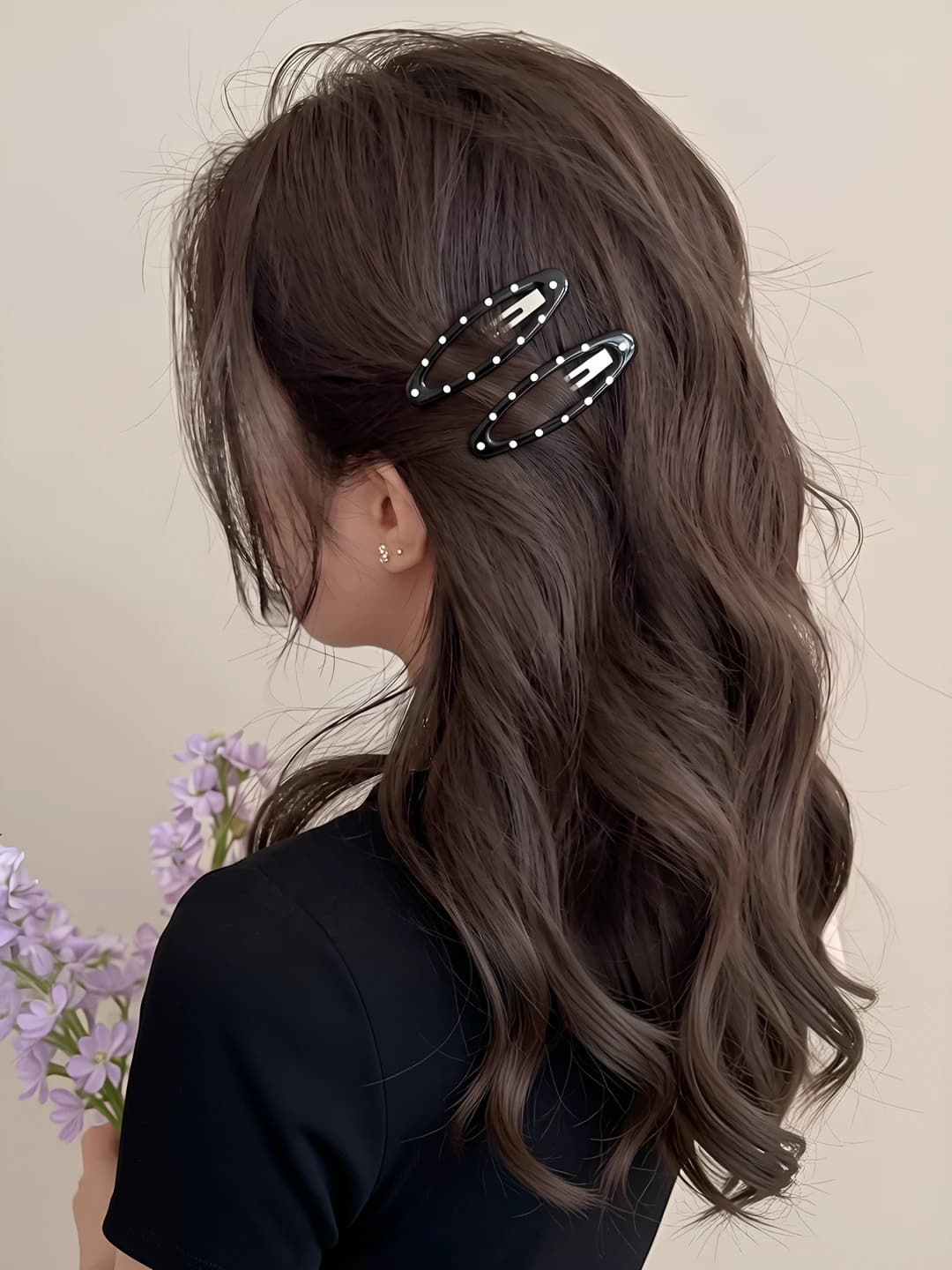 1# Black polka dot, pair, ~6.5 cm
