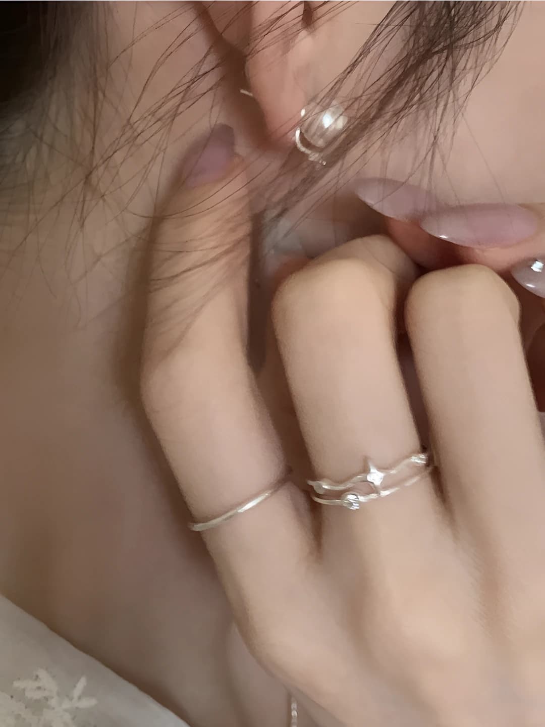 Women's open ring, silver color, star design element, geometric shape, trendy style