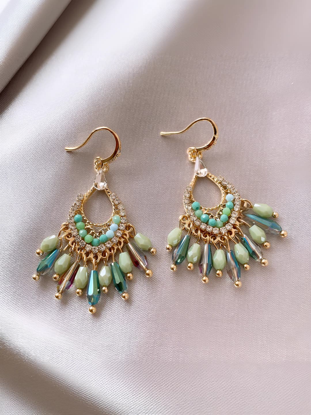 Women's dangling beaded crystal earrings in ethnic style