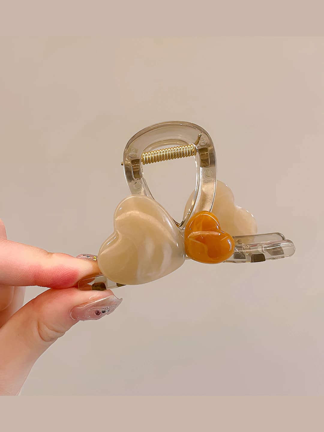 9# (Medium) Coffee clear heart clip 8cm
