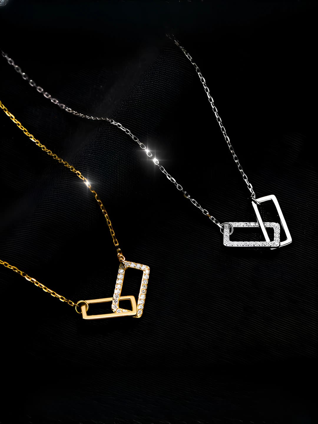 Women's pendant necklace in Korean style with double rings, geometric design, brass, 41-50 cm