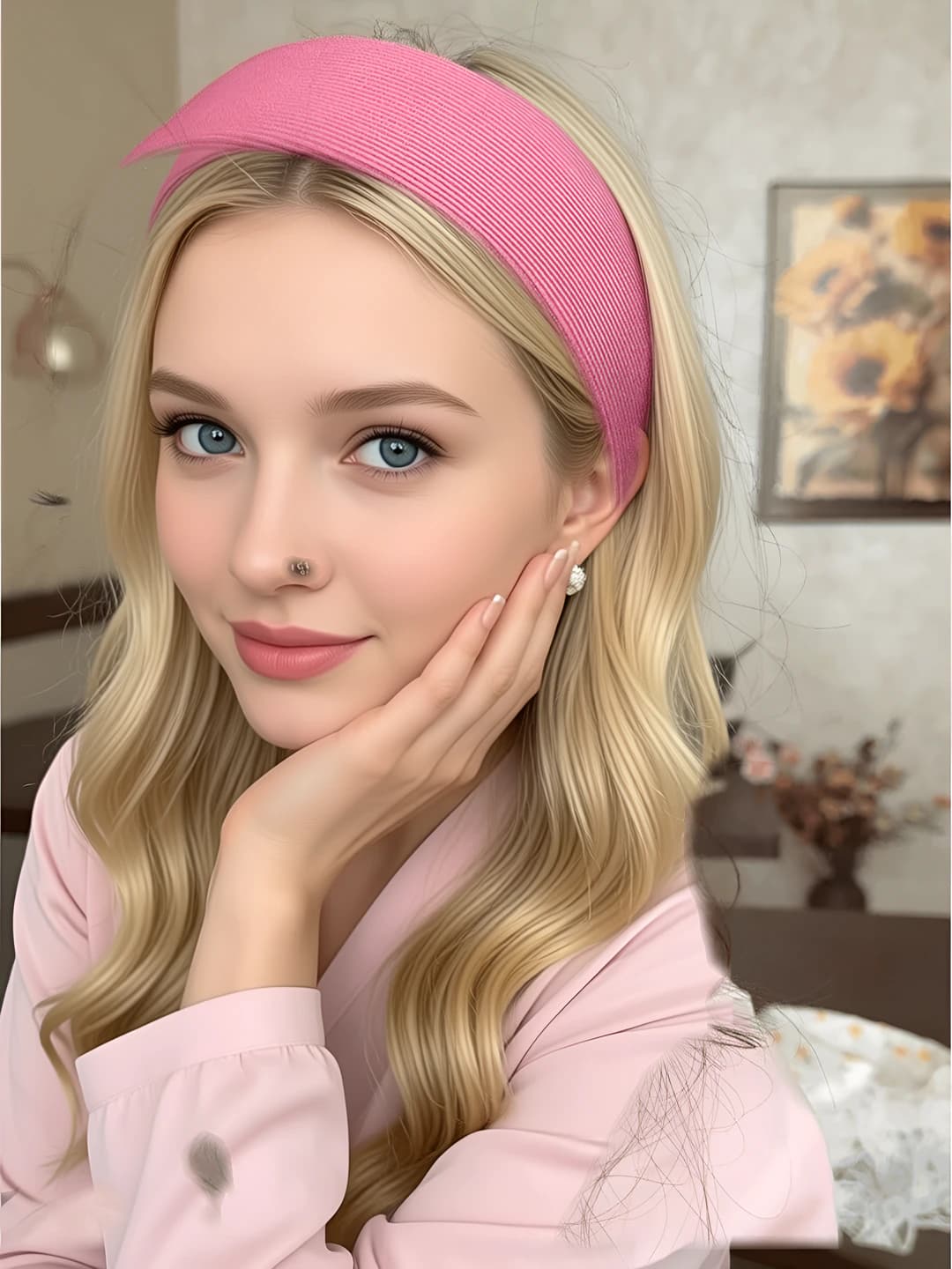 Raspberry, striped wide headband