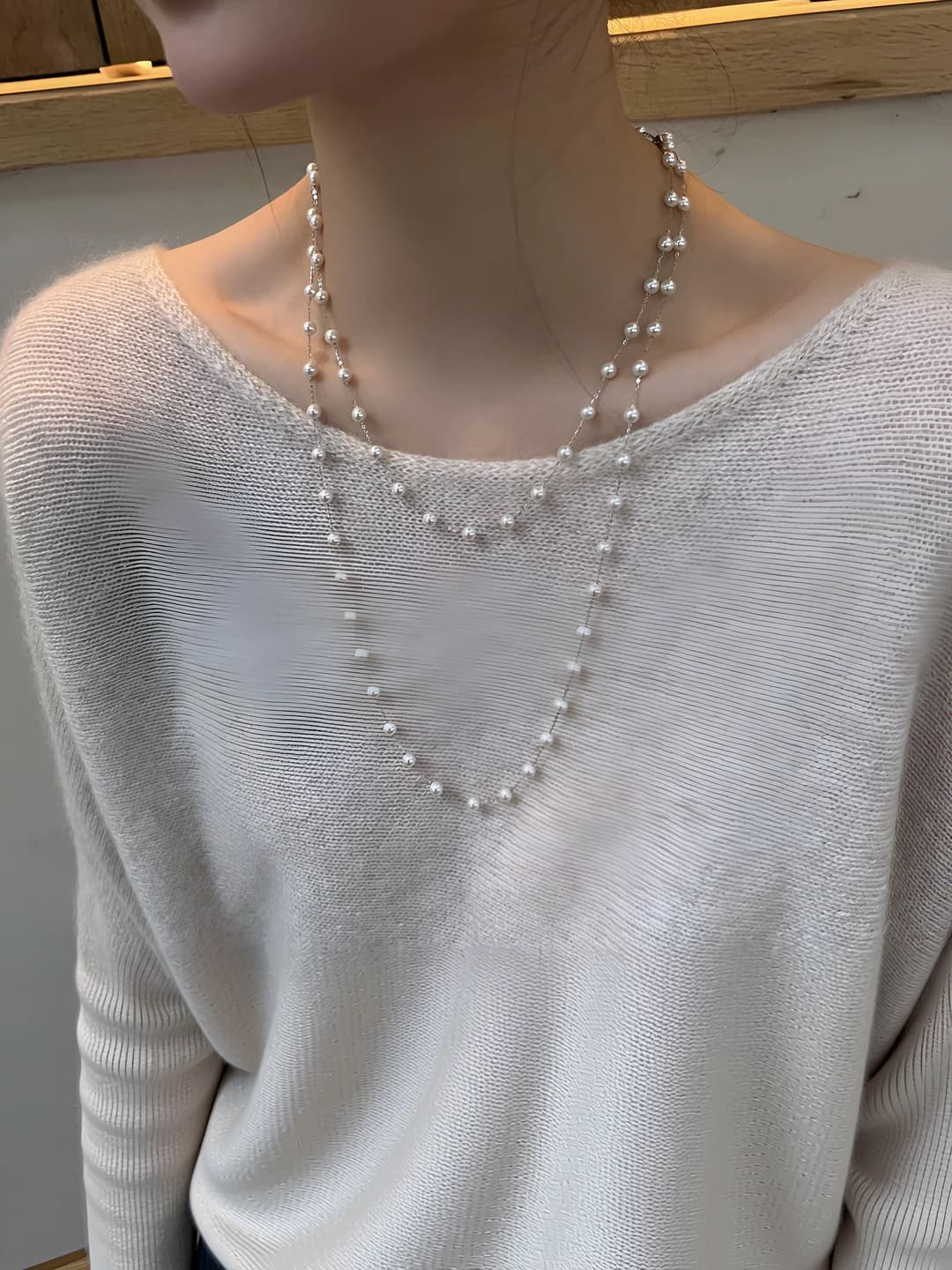 36# Ожерелье - Серебряный - Белый (Один ряд)