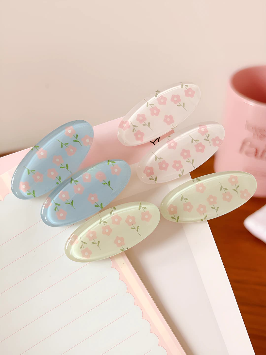 Floral oval hair clips 6 pcs