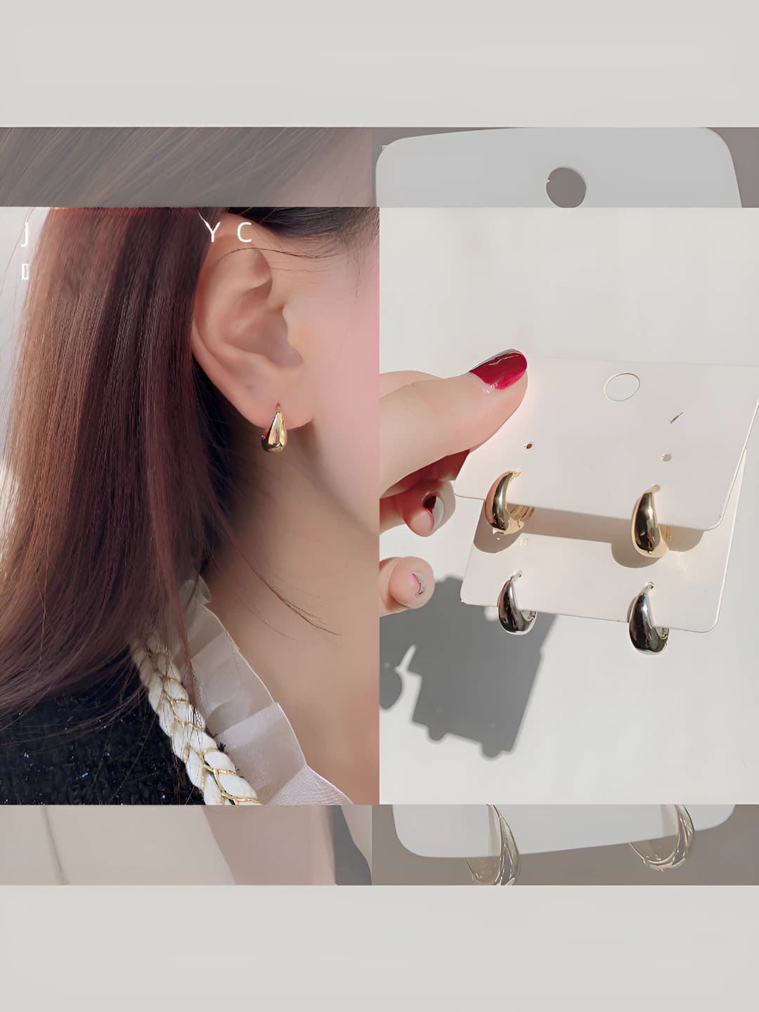 Women's 14K gold-plated bronze drop-shaped retro style simple metal stud earrings