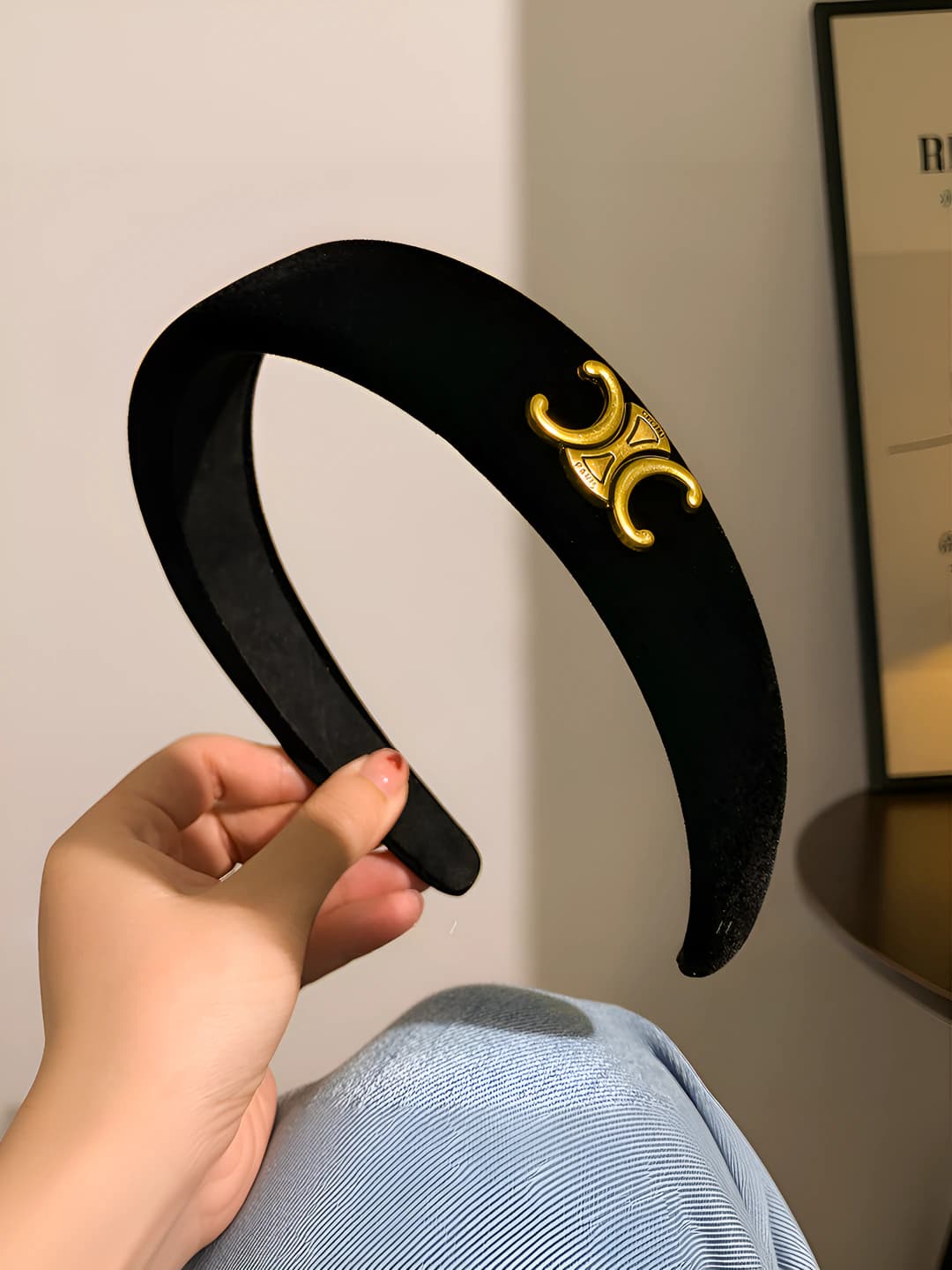 Black velvet letter headband