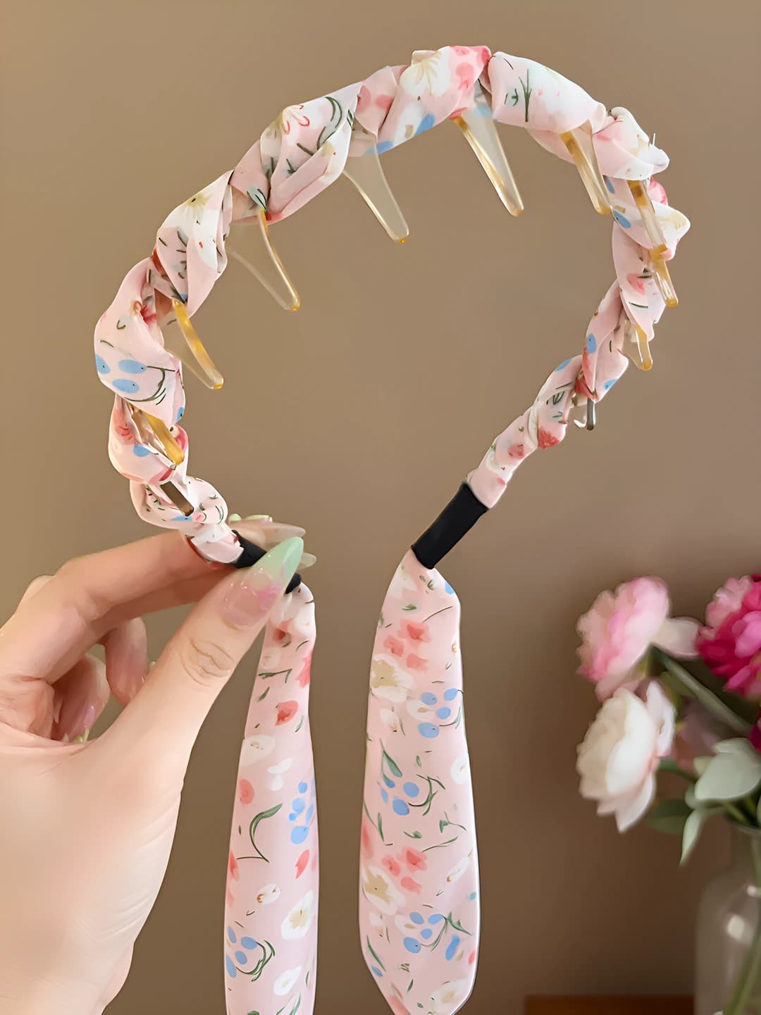 6# Pink floral comb ribbon