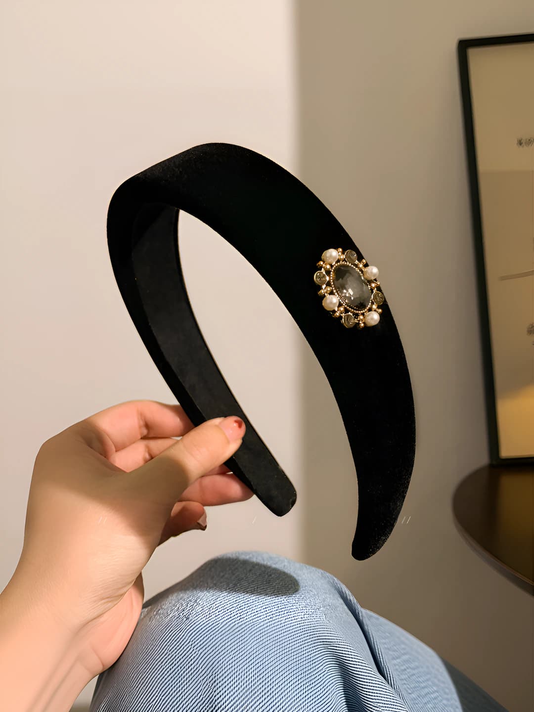 Black velvet baroque diamond headband