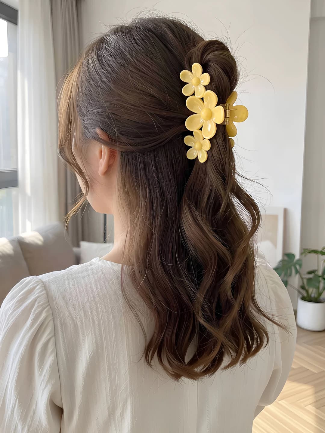 Yellow 3 flowers clip ~11cm