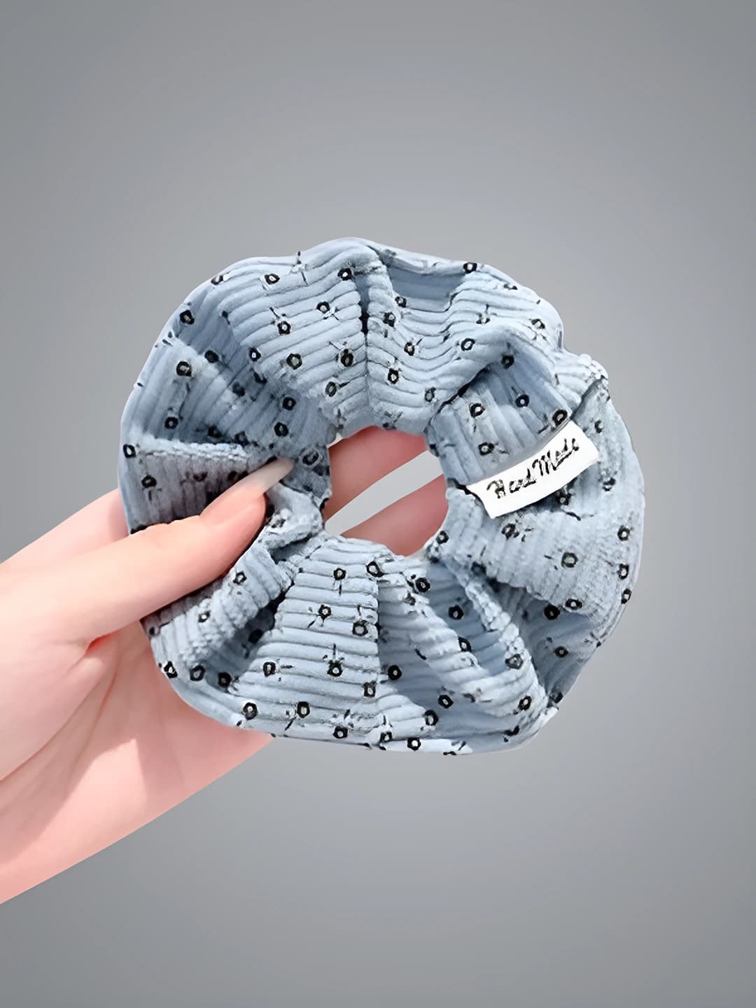 1# Misty blue small floral velvet hair tie