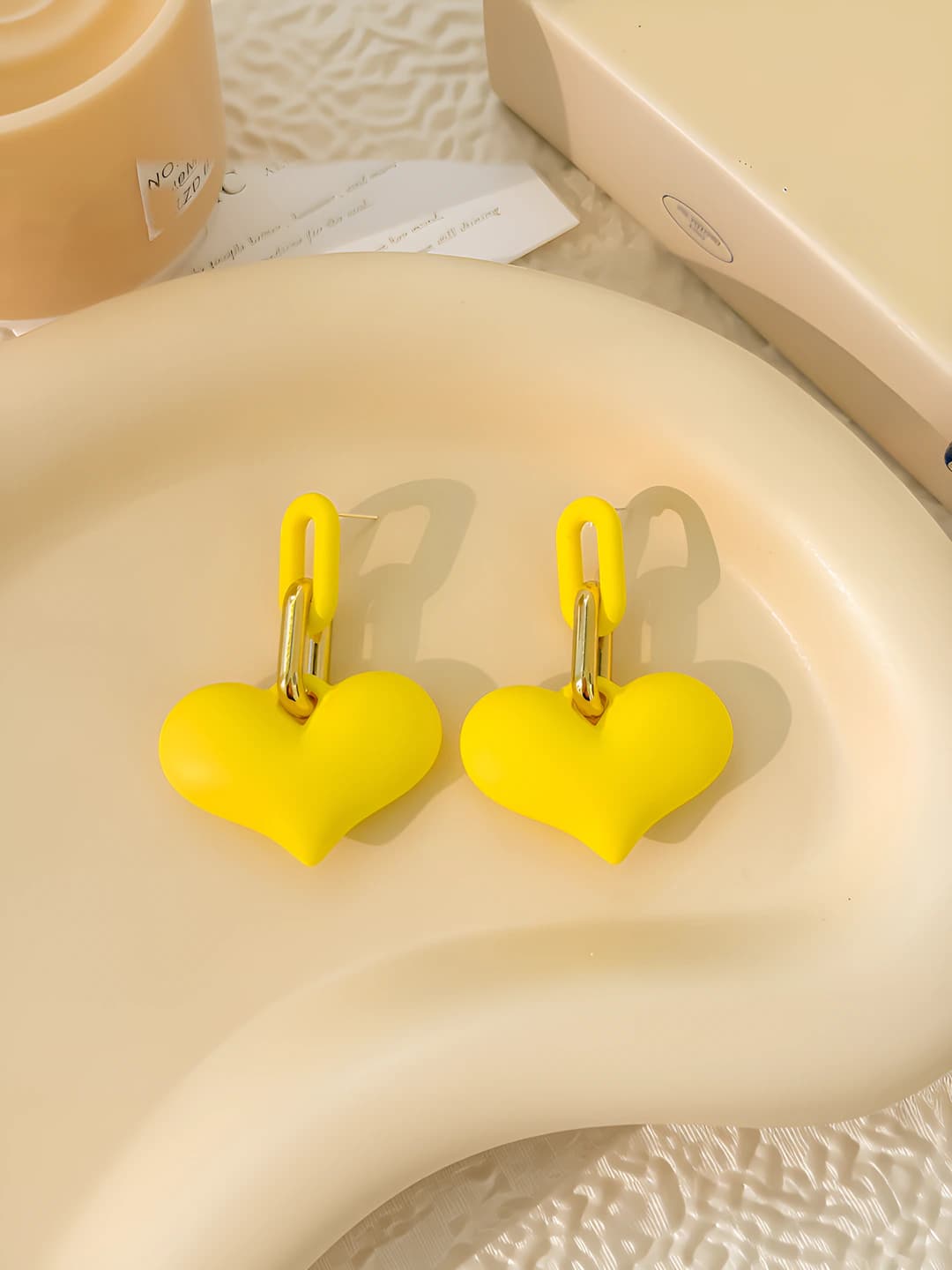Limon sariq 3D yurak quloqcha, 925 kumush
