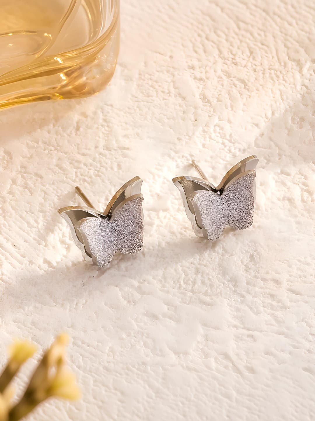 Steel color butterfly earrings