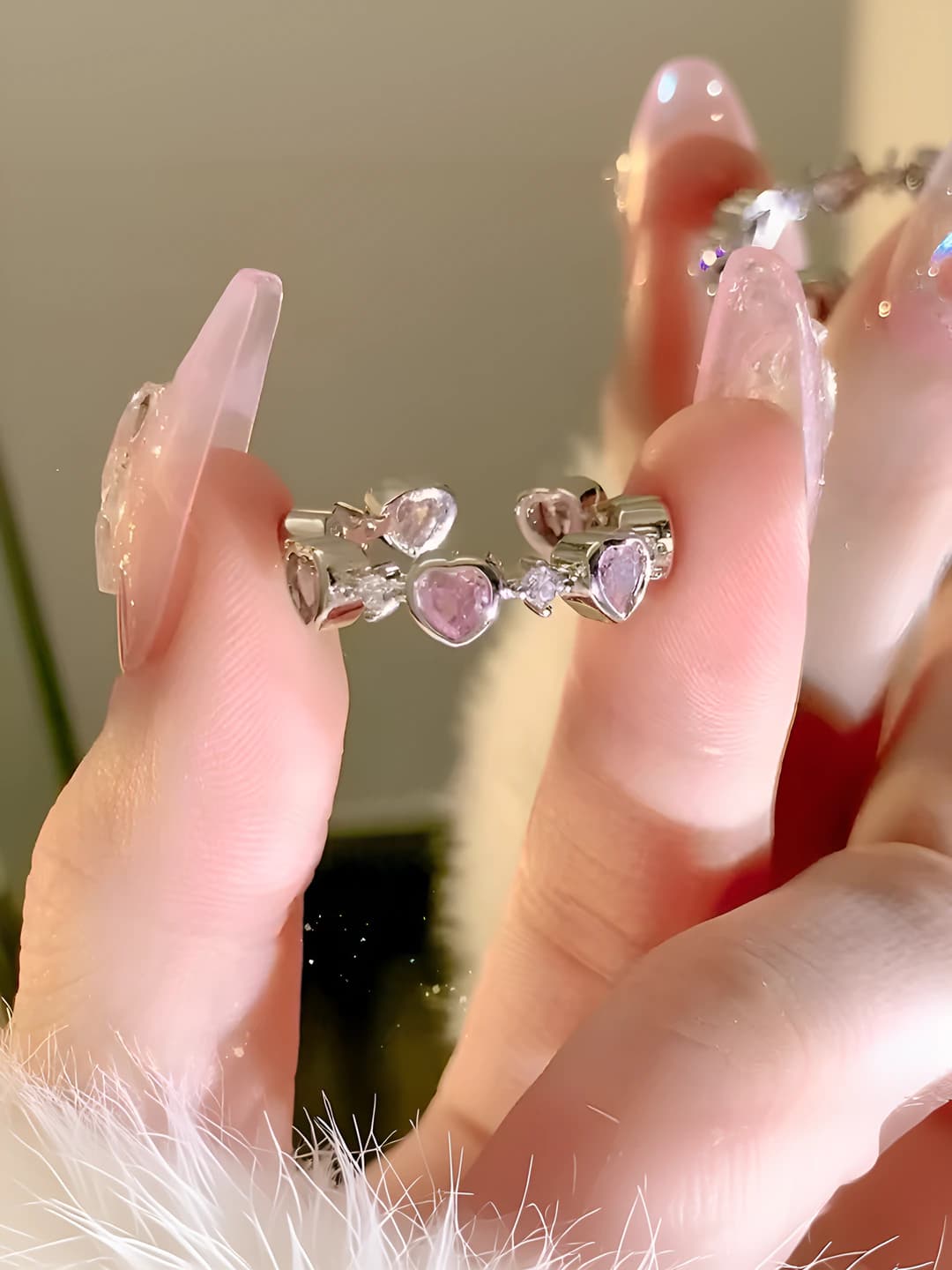 Pink multi-heart zircon ring